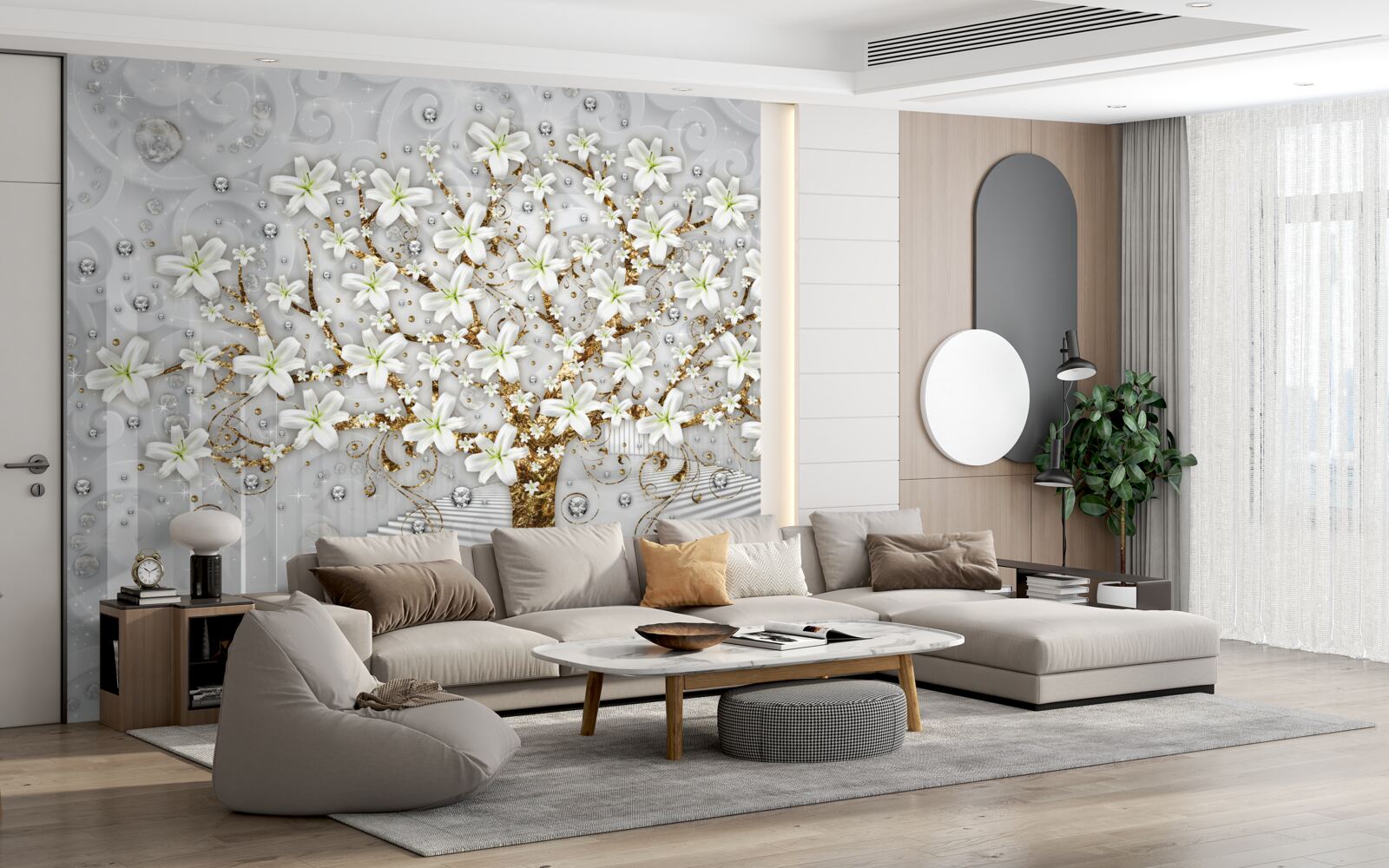 Fototapet flori albe au înflorit pe copac