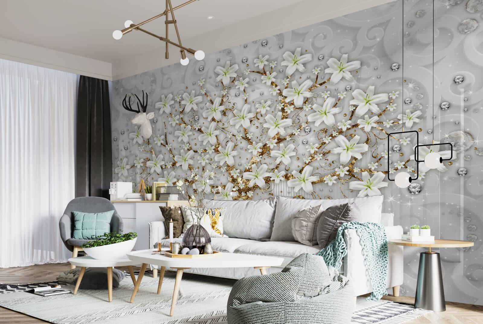 Fototapet flori albe au înflorit pe copac