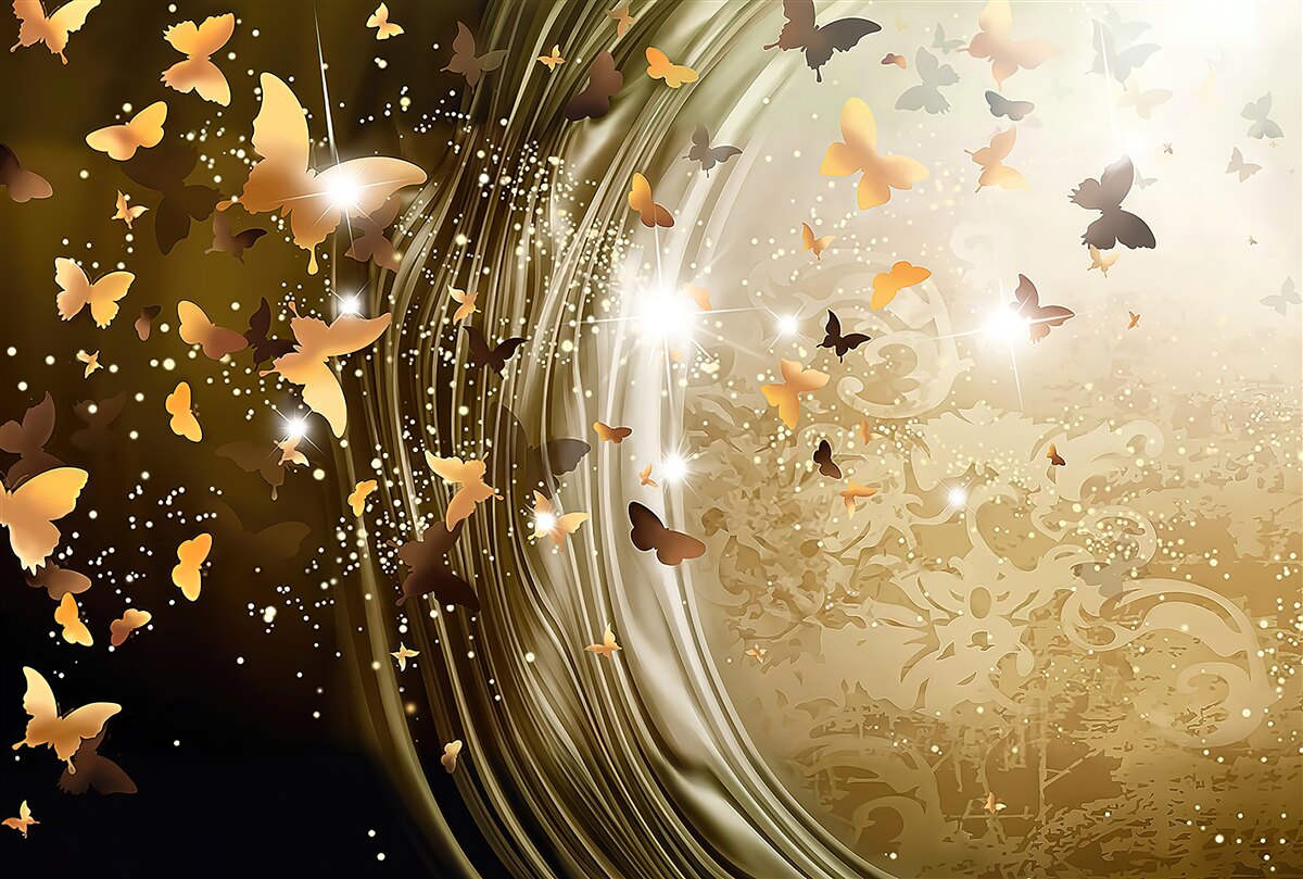Fototapet fundal auriu cu fluturi