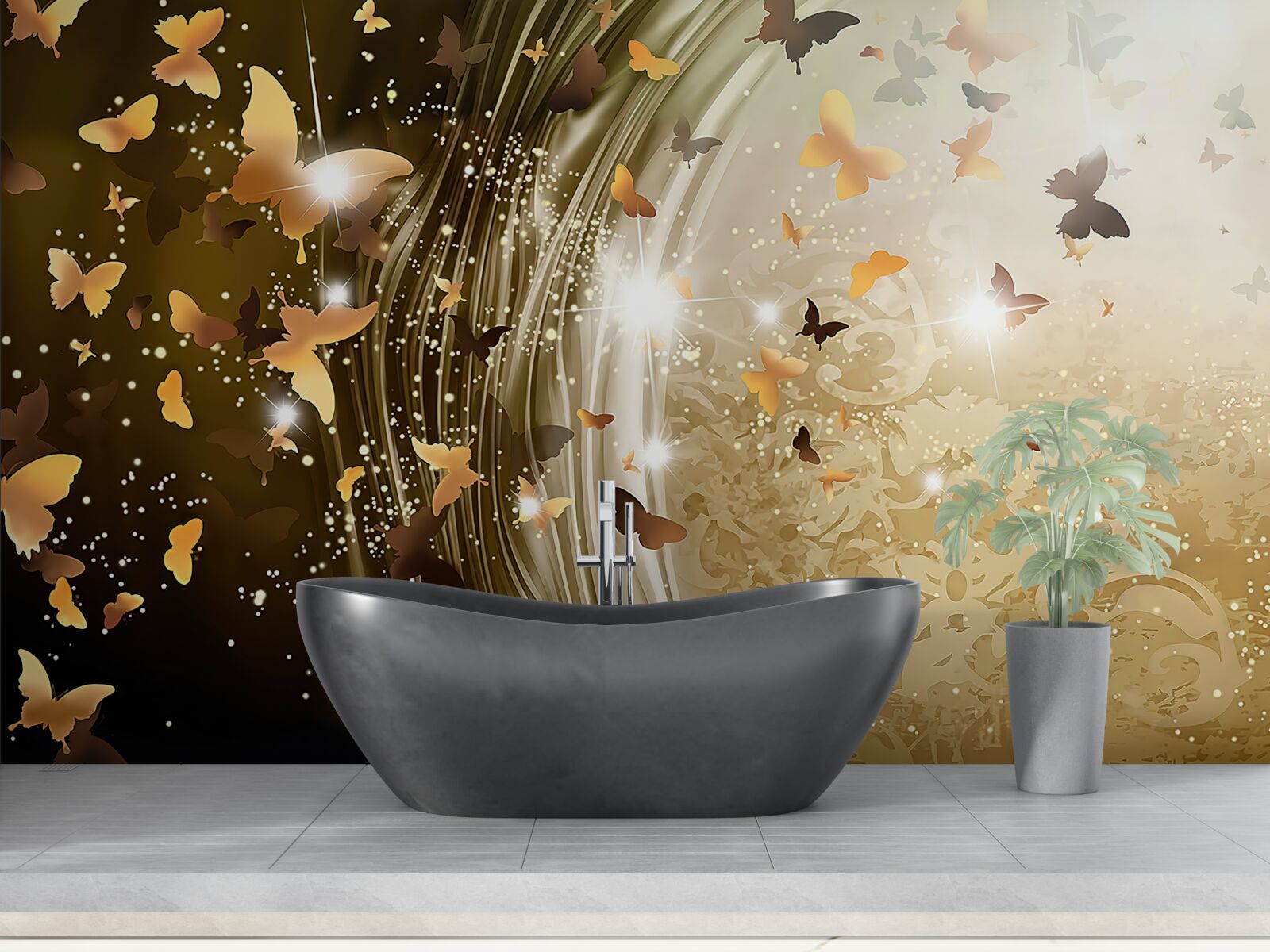 Fototapet fundal auriu cu fluturi