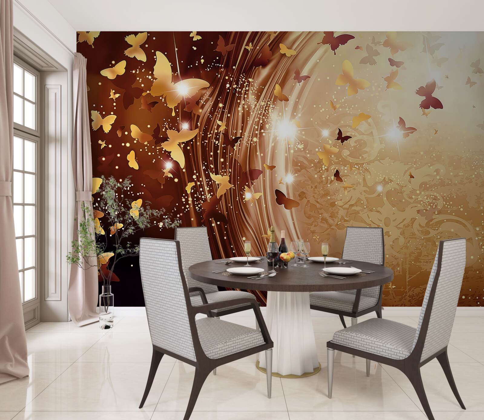 Fototapet bucle și fluturi