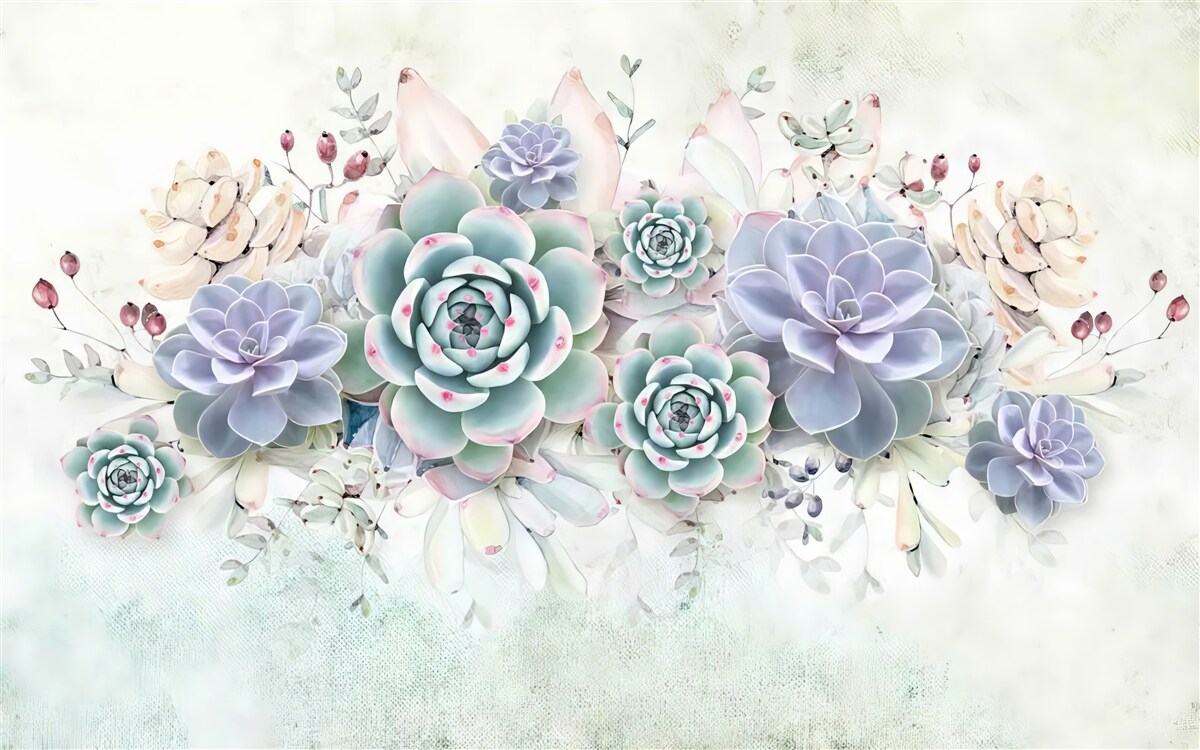 Fototapet flori albastre pe un fundal deschis