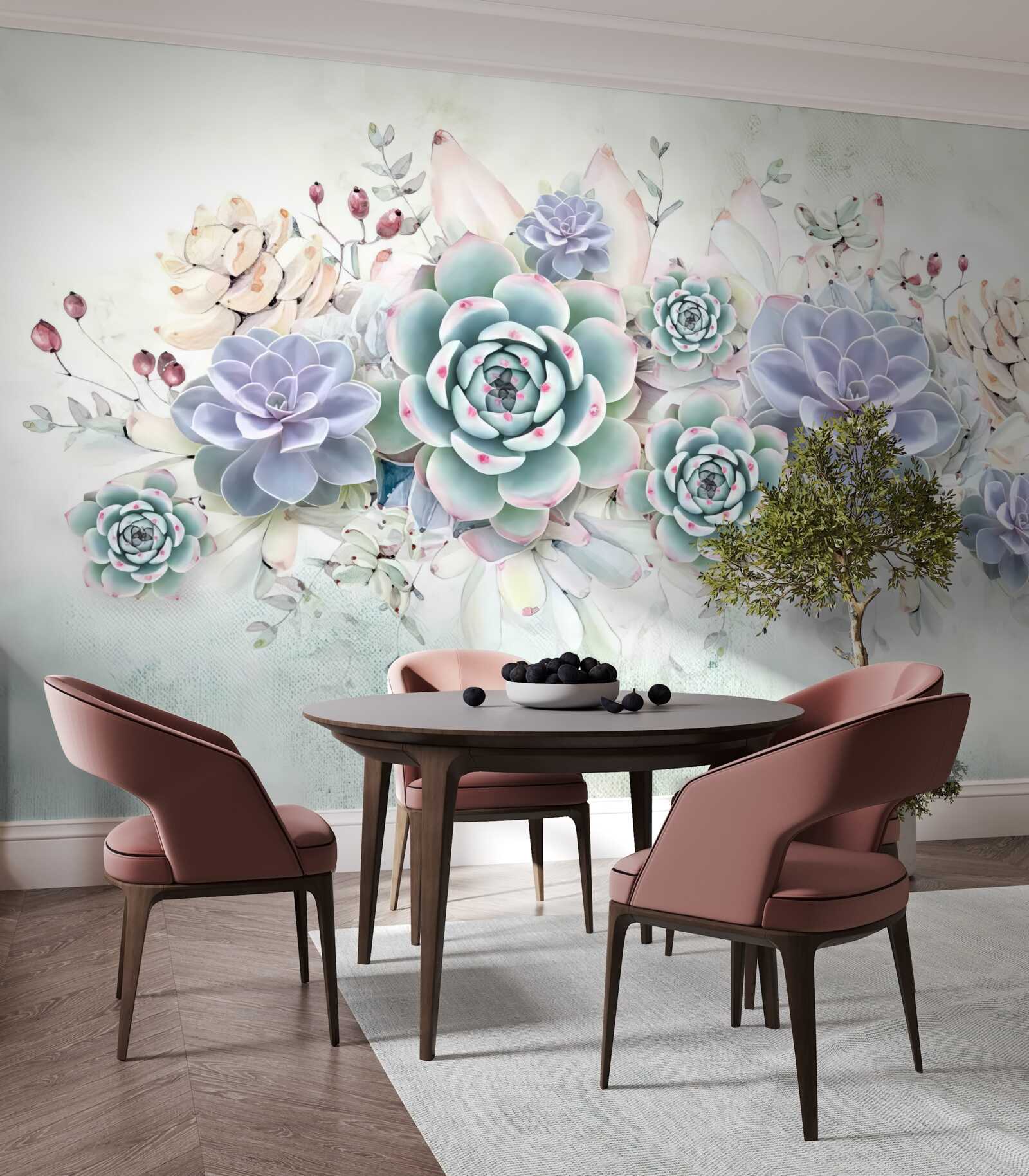 Fototapet flori albastre pe un fundal deschis