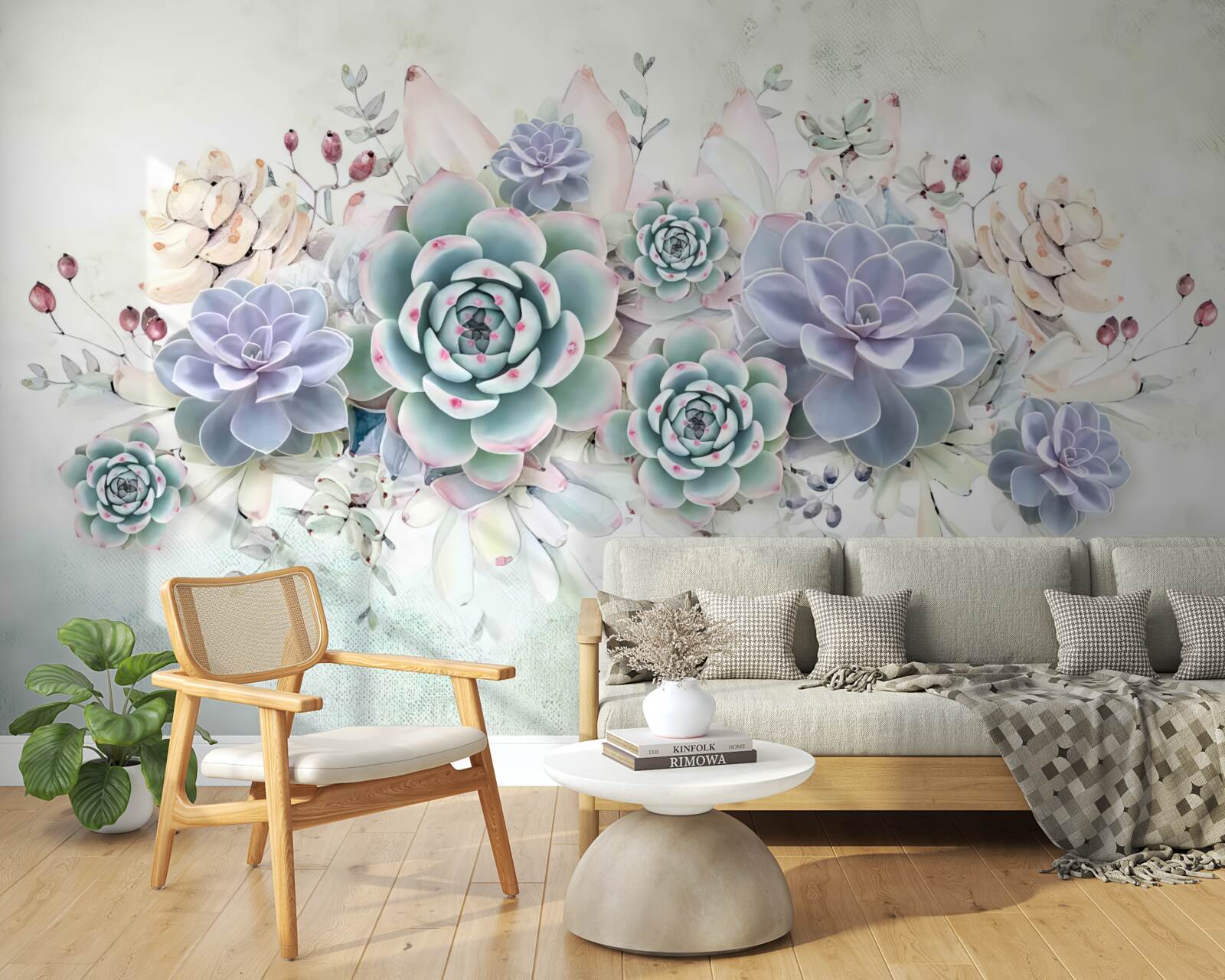 Fototapet flori albastre pe un fundal deschis