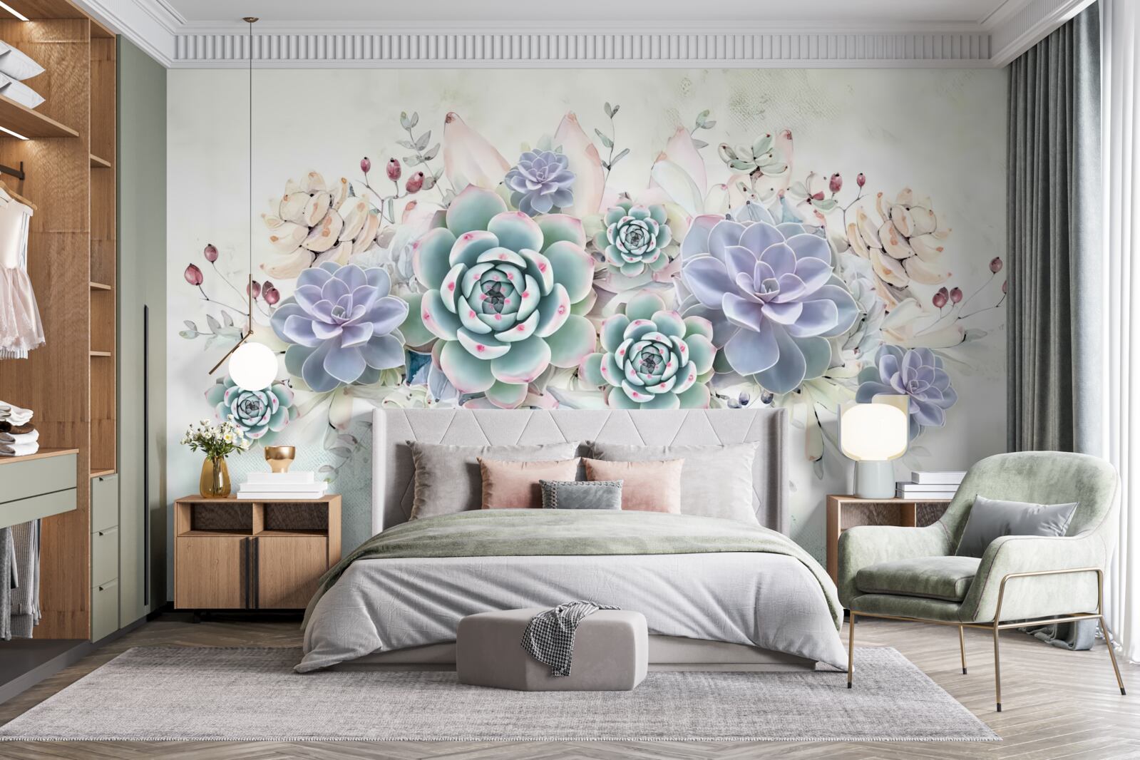 Fototapet flori albastre pe un fundal deschis