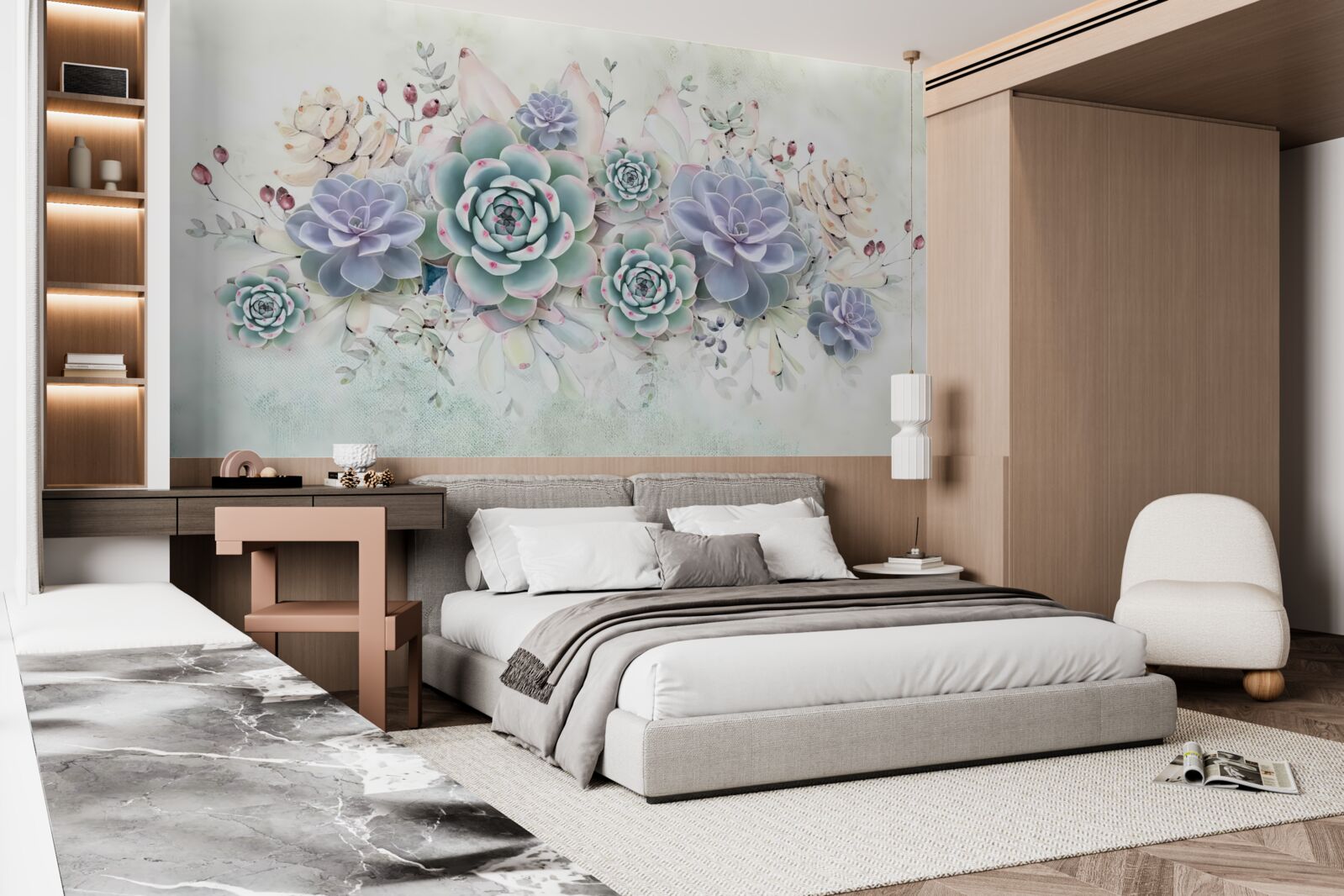 Fototapet flori albastre pe un fundal deschis