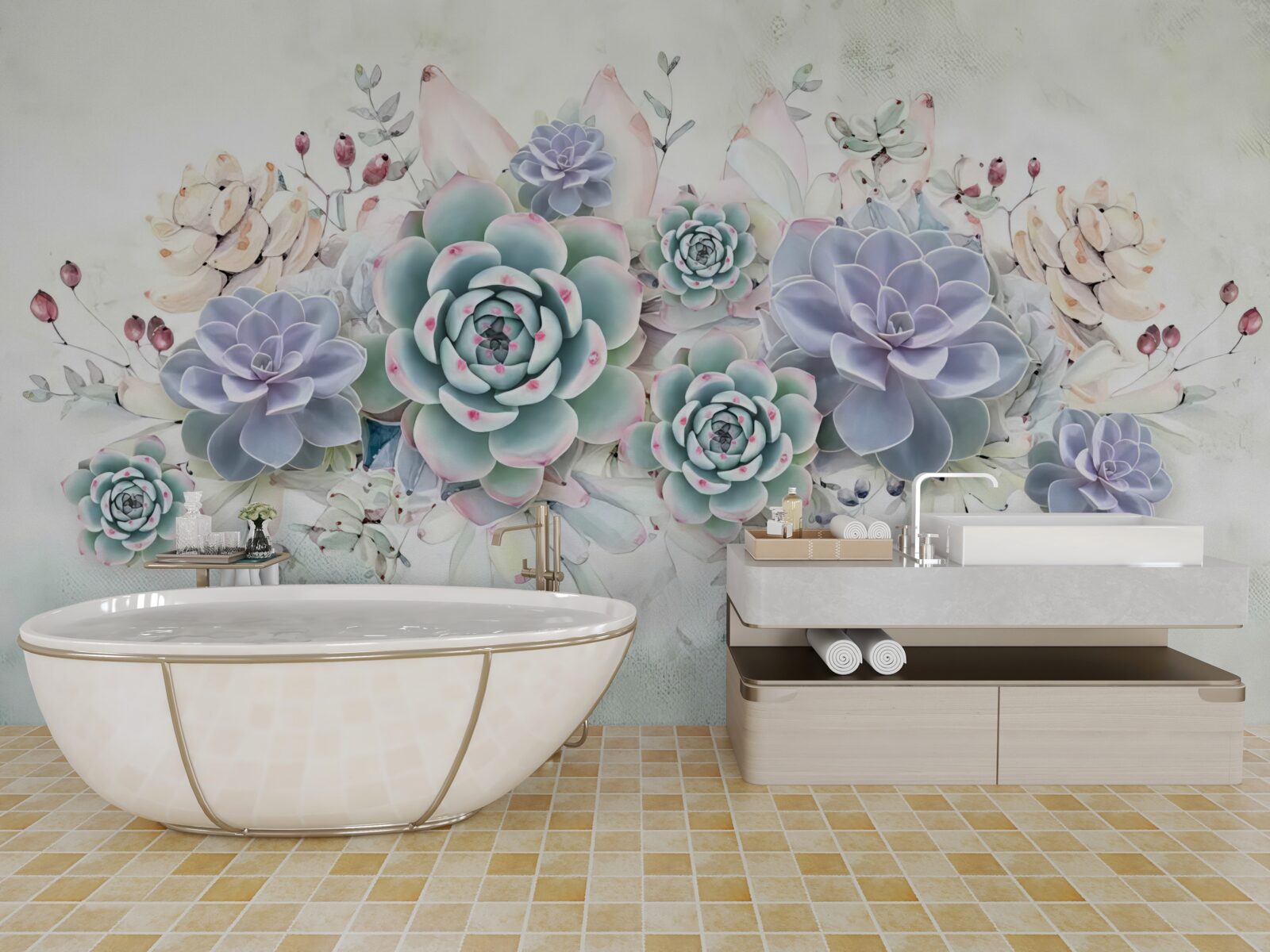 Fototapet flori albastre pe un fundal deschis