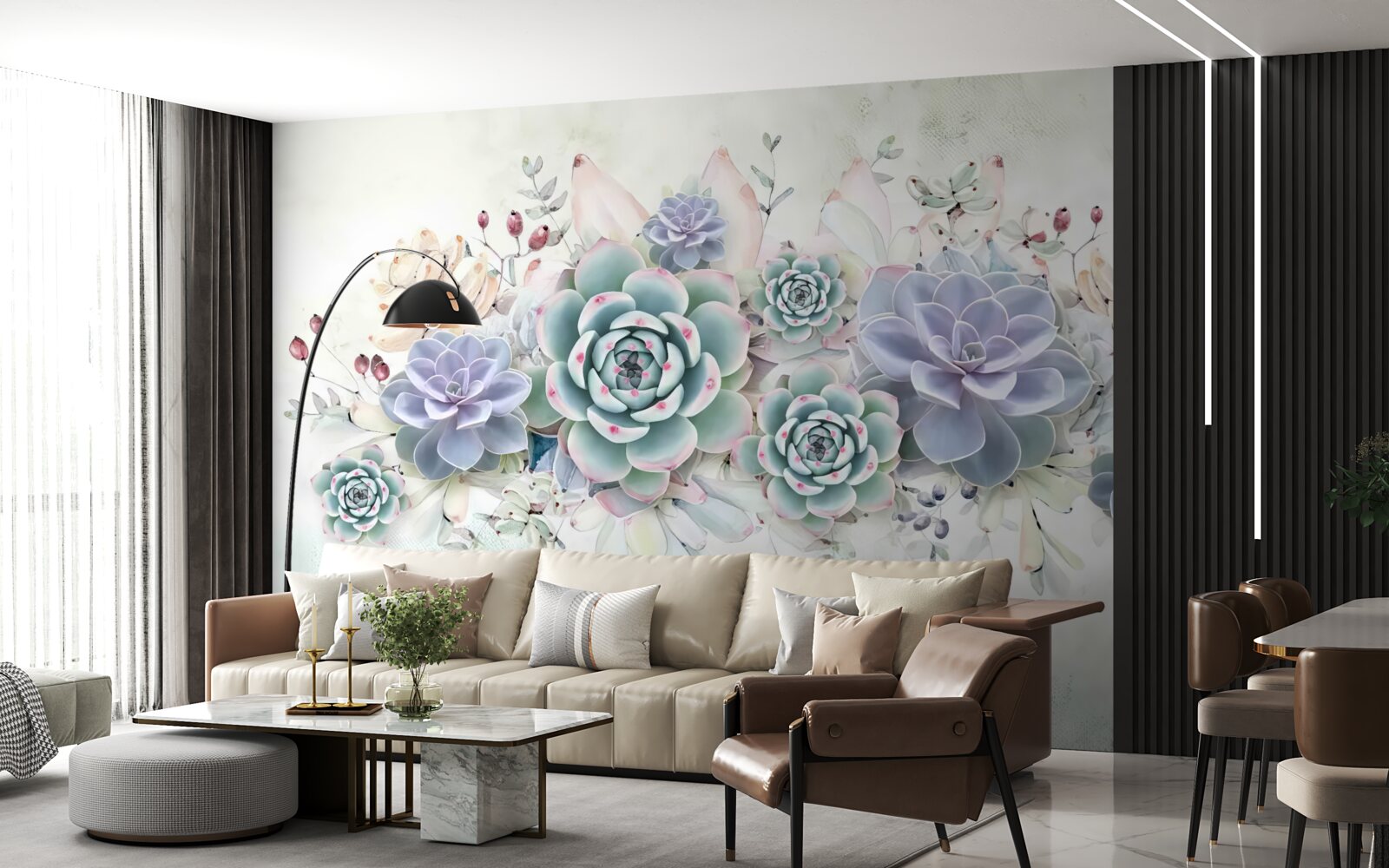 Fototapet flori albastre pe un fundal deschis