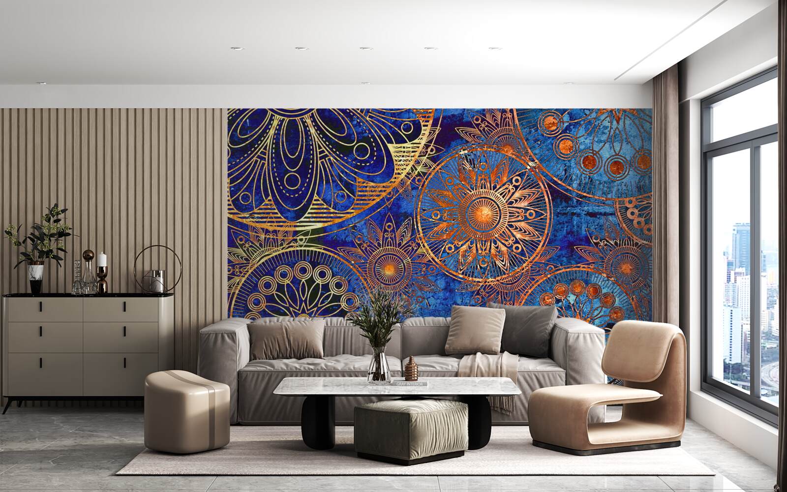 Fototapet diverse cercuri de aur ondulate