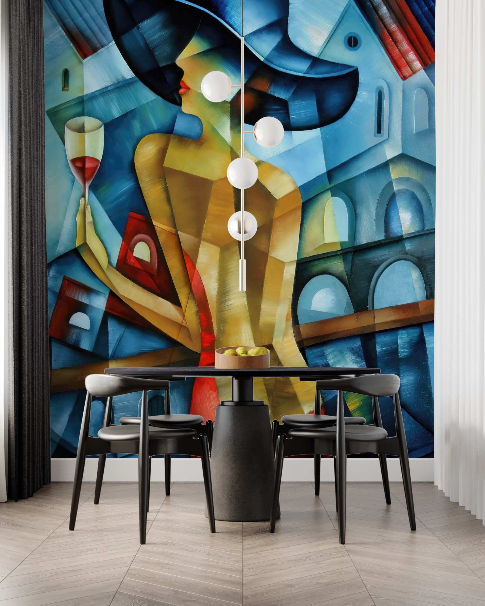 Fototapet doamnă cu pălărie cu un pahar în mână