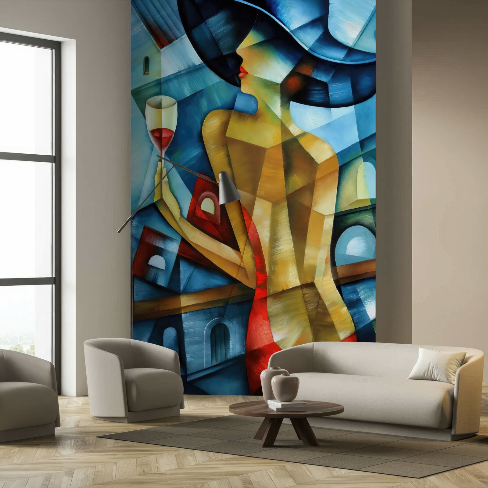 Fototapet doamnă cu pălărie cu un pahar în mână