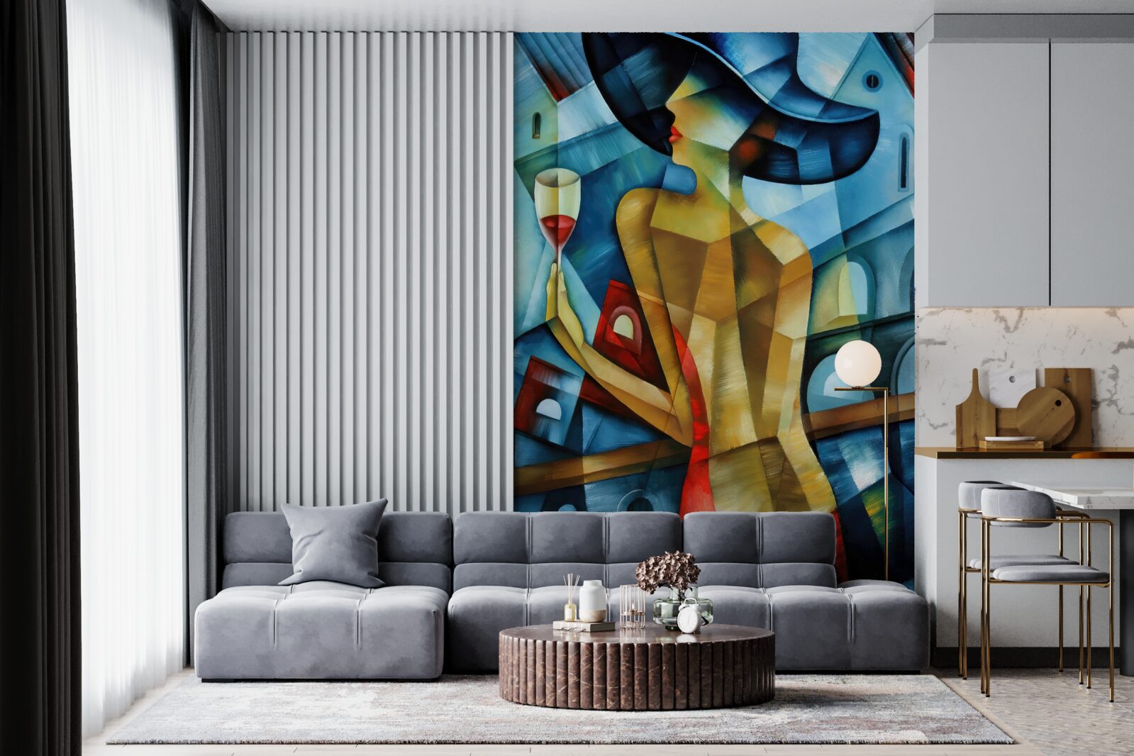 Fototapet doamnă cu pălărie cu un pahar în mână