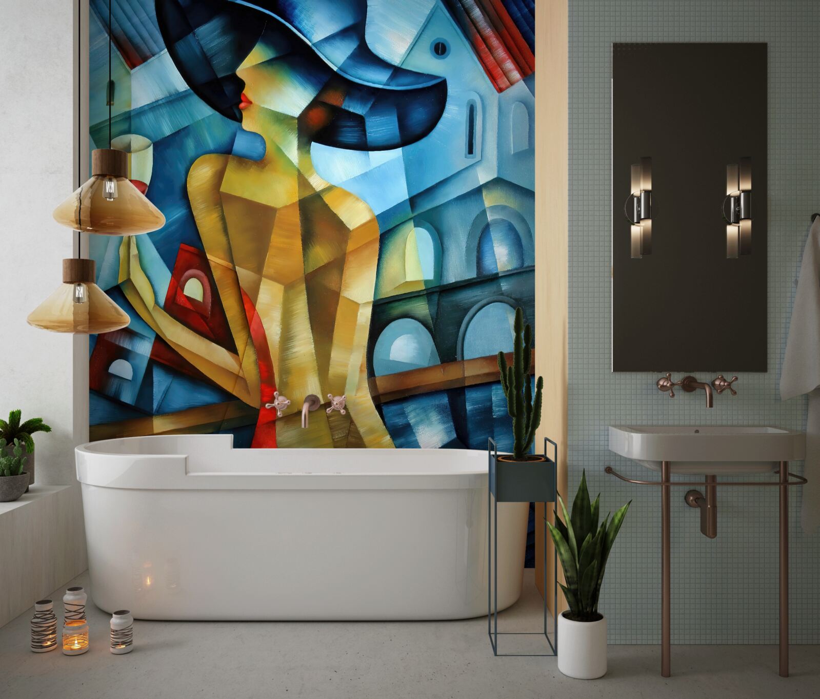 Fototapet doamnă cu pălărie cu un pahar în mână