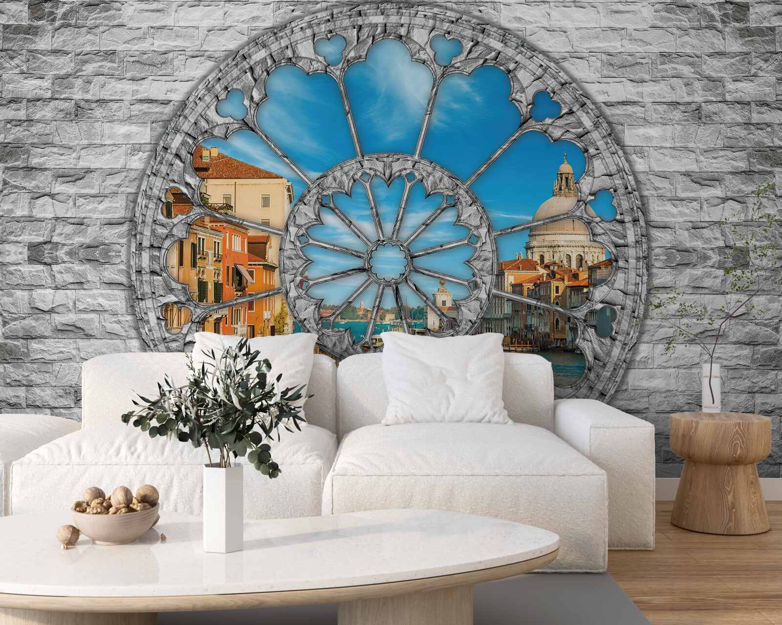 Fototapet fereastră cu vedere panoramică la râu și la oraș