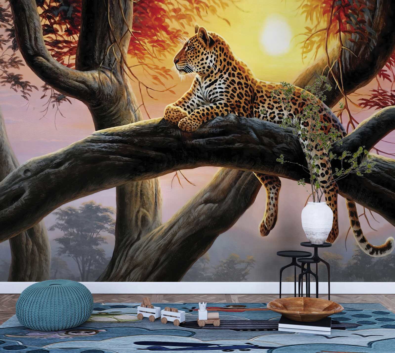 Fototapet leopardul stătea într-un copac și se bucura de odihnă