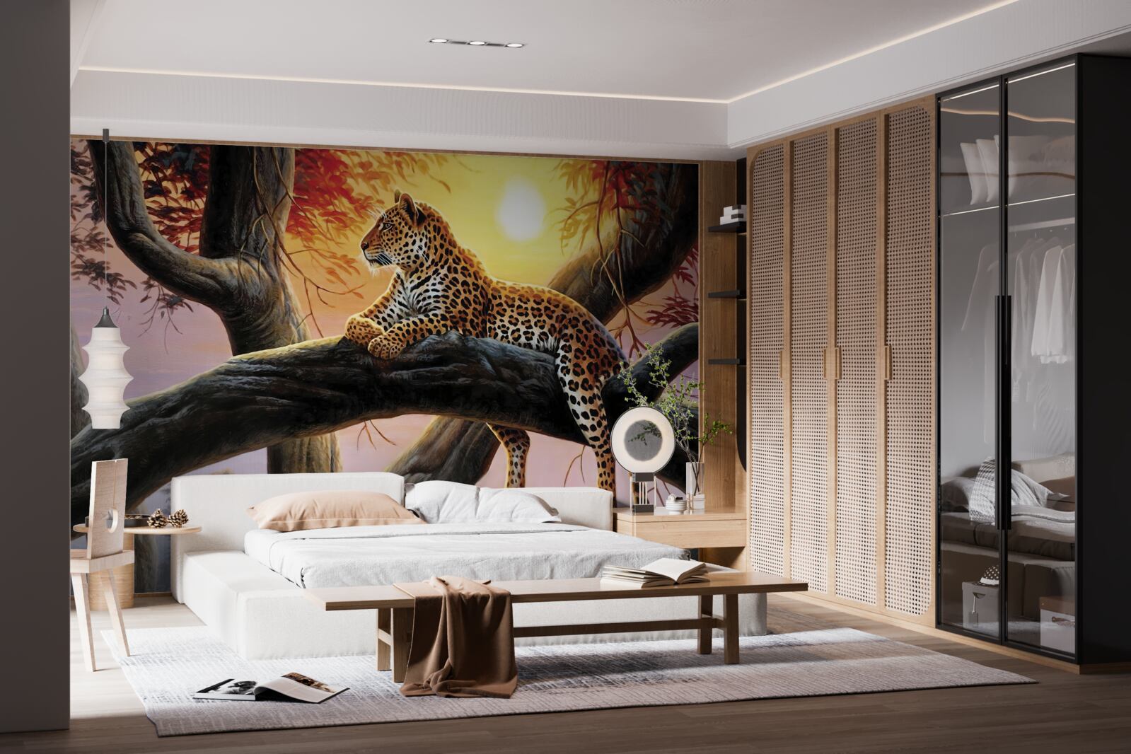 Fototapet leopardul stătea într-un copac și se bucura de odihnă