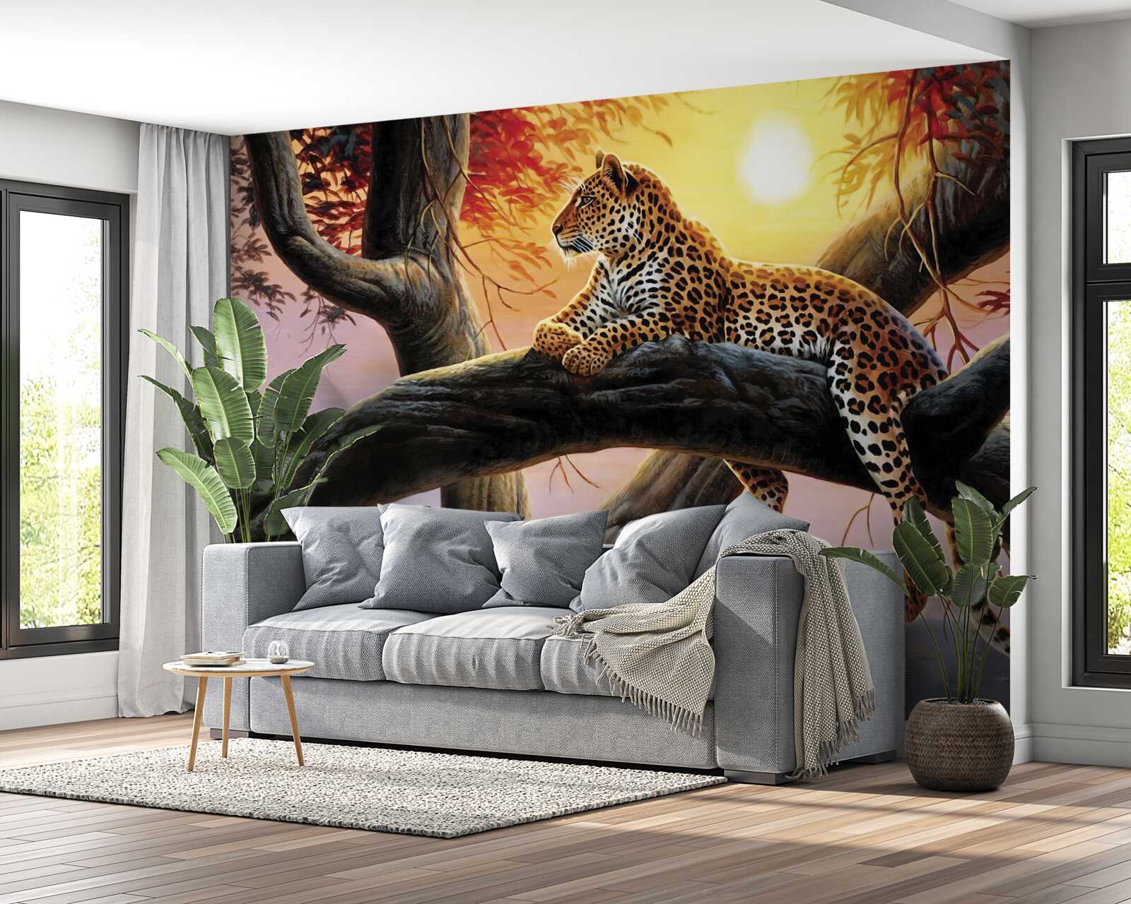 Fototapet leopardul stătea într-un copac și se bucura de odihnă