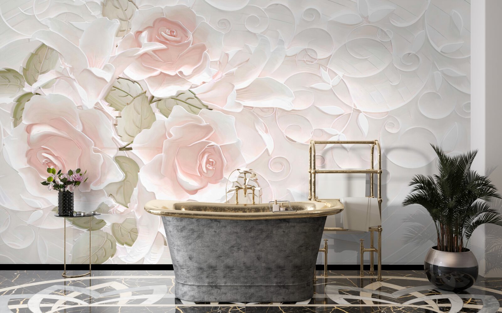 Fototapet trandafiri palizi pe un perete palid