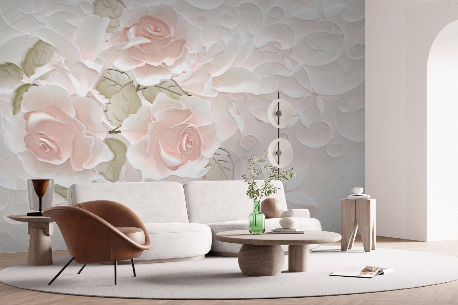 Fototapet trandafiri palizi pe un perete palid