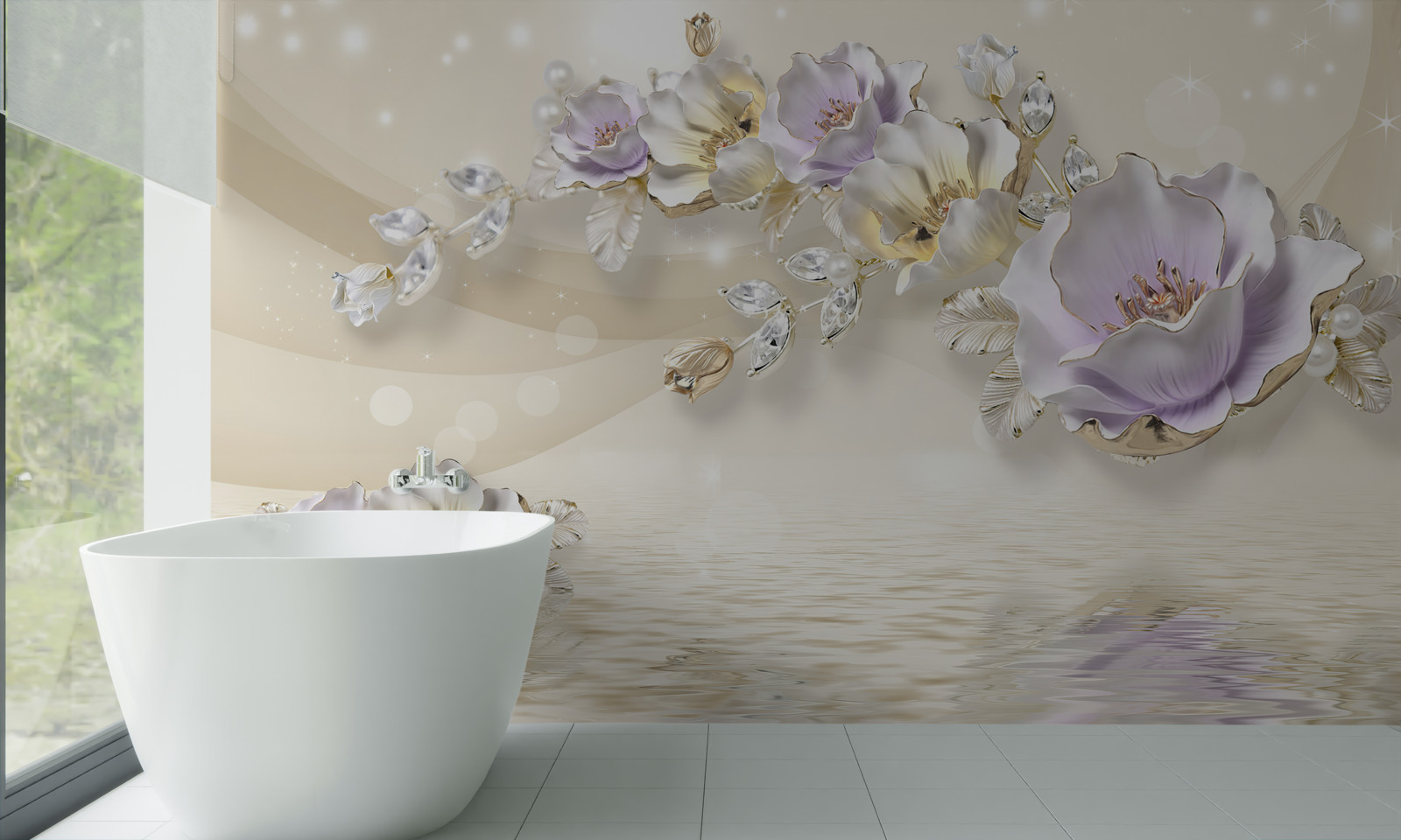 Fototapet flori violet și crem