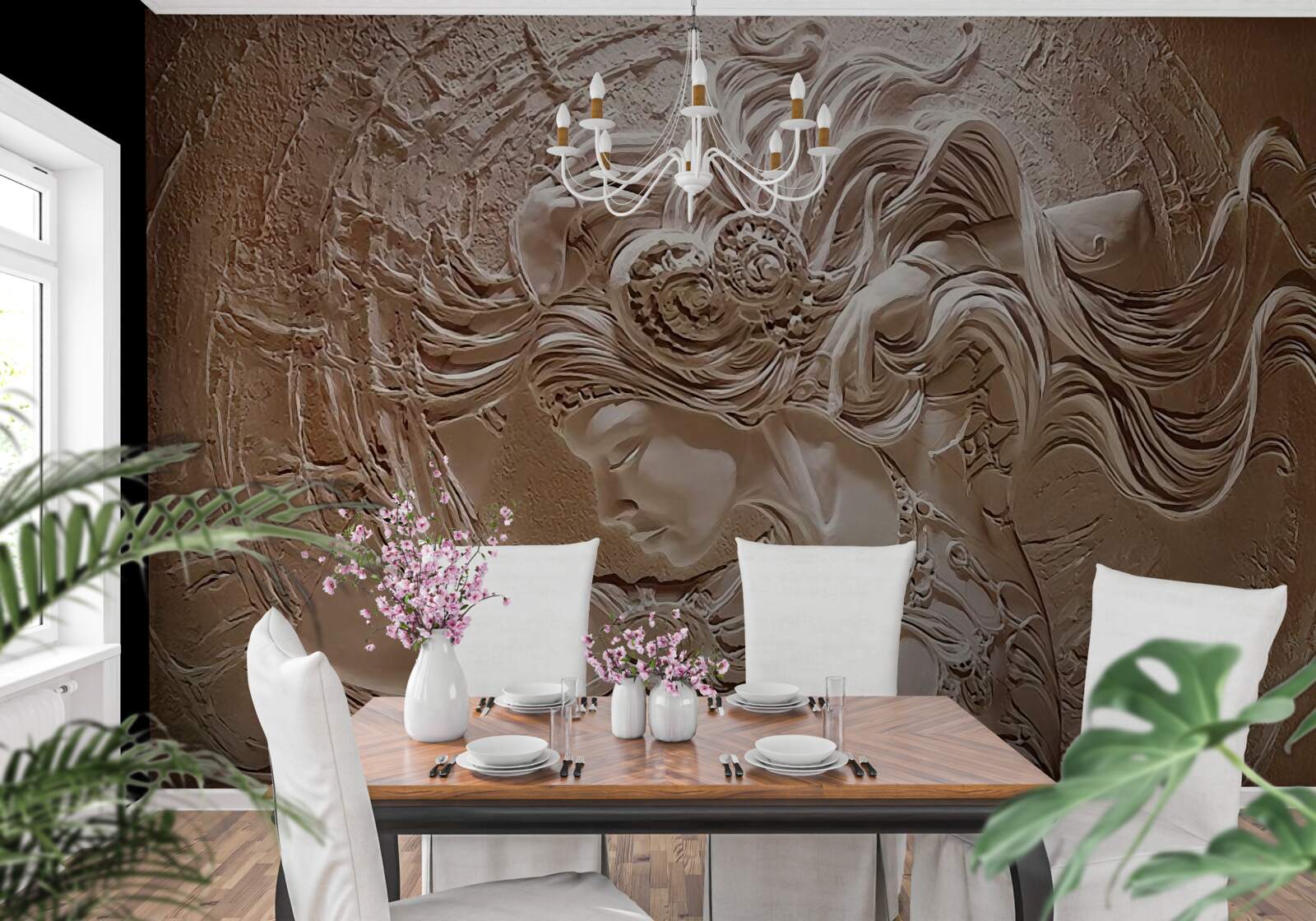 Fototapet imaginea unei fete în basorelief