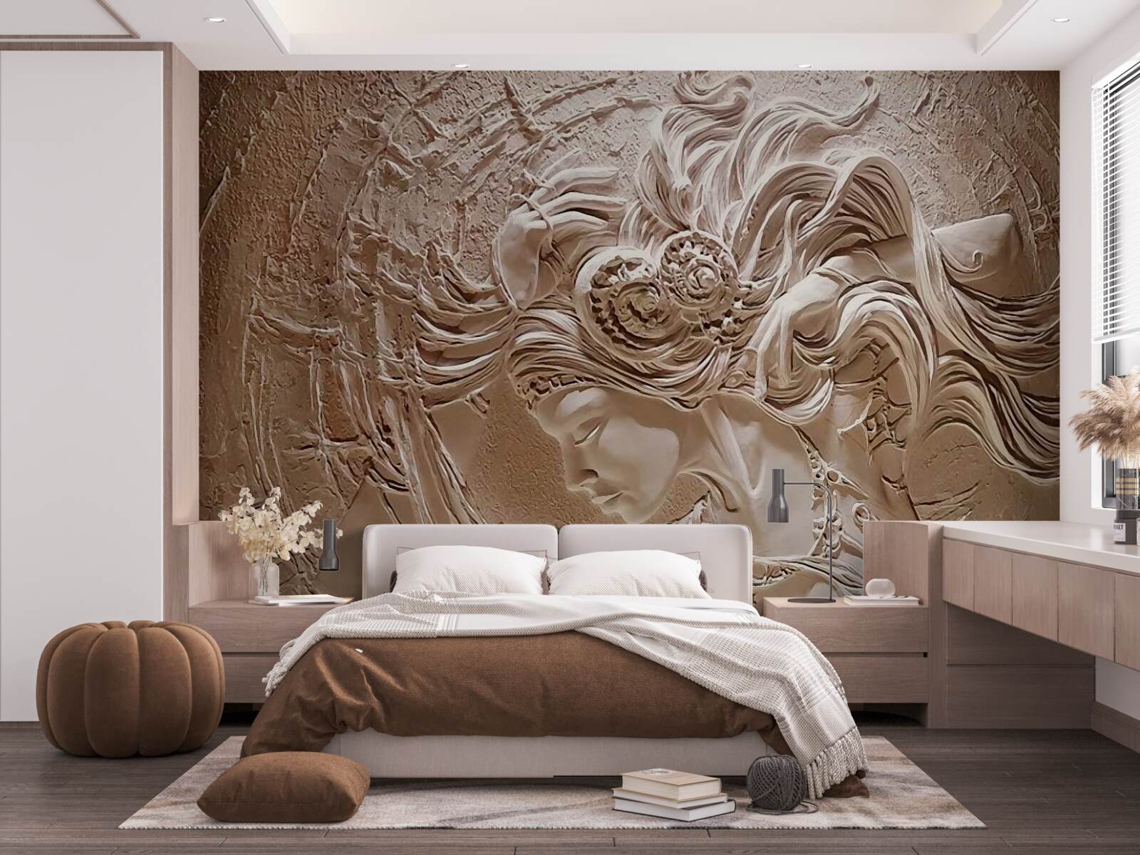 Fototapet imaginea unei fete în basorelief