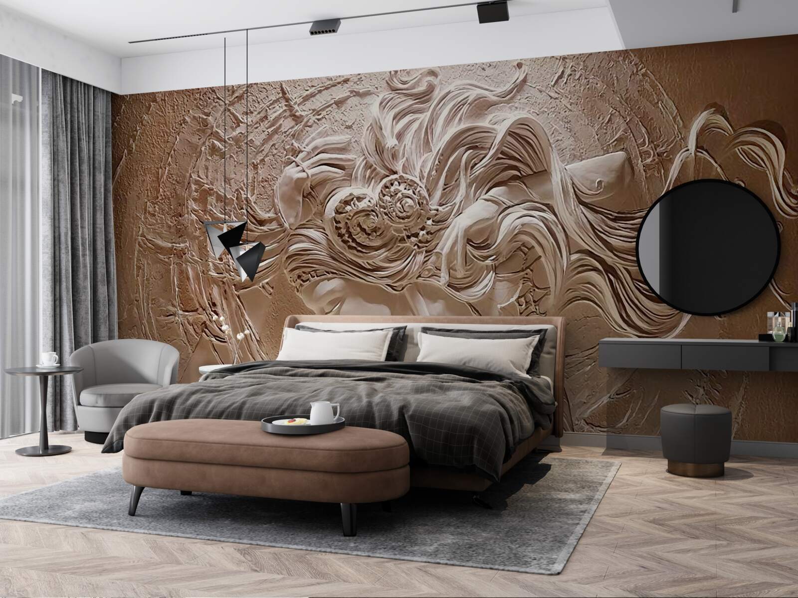 Fototapet imaginea unei fete în basorelief