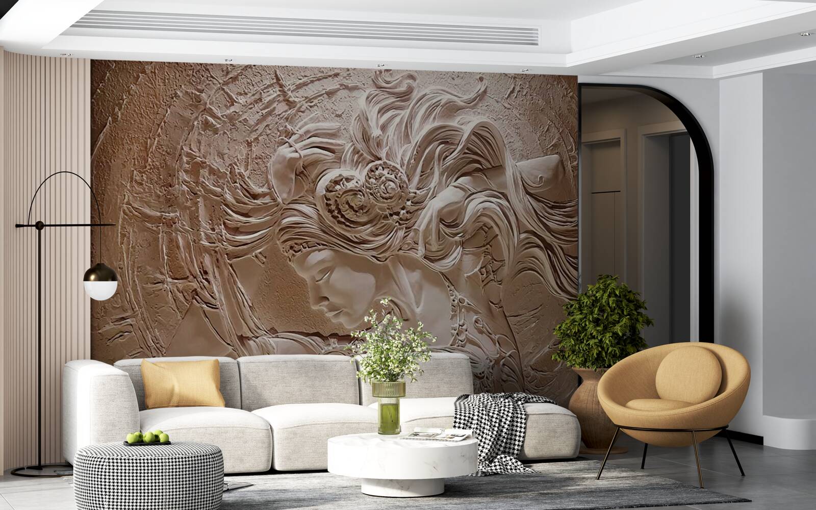 Fototapet imaginea unei fete în basorelief