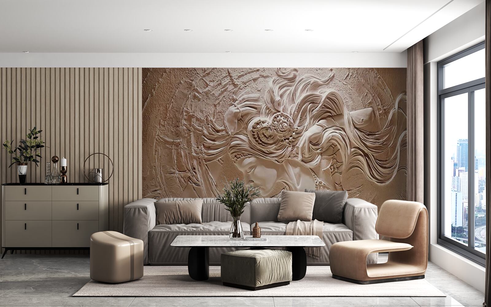 Fototapet imaginea unei fete în basorelief