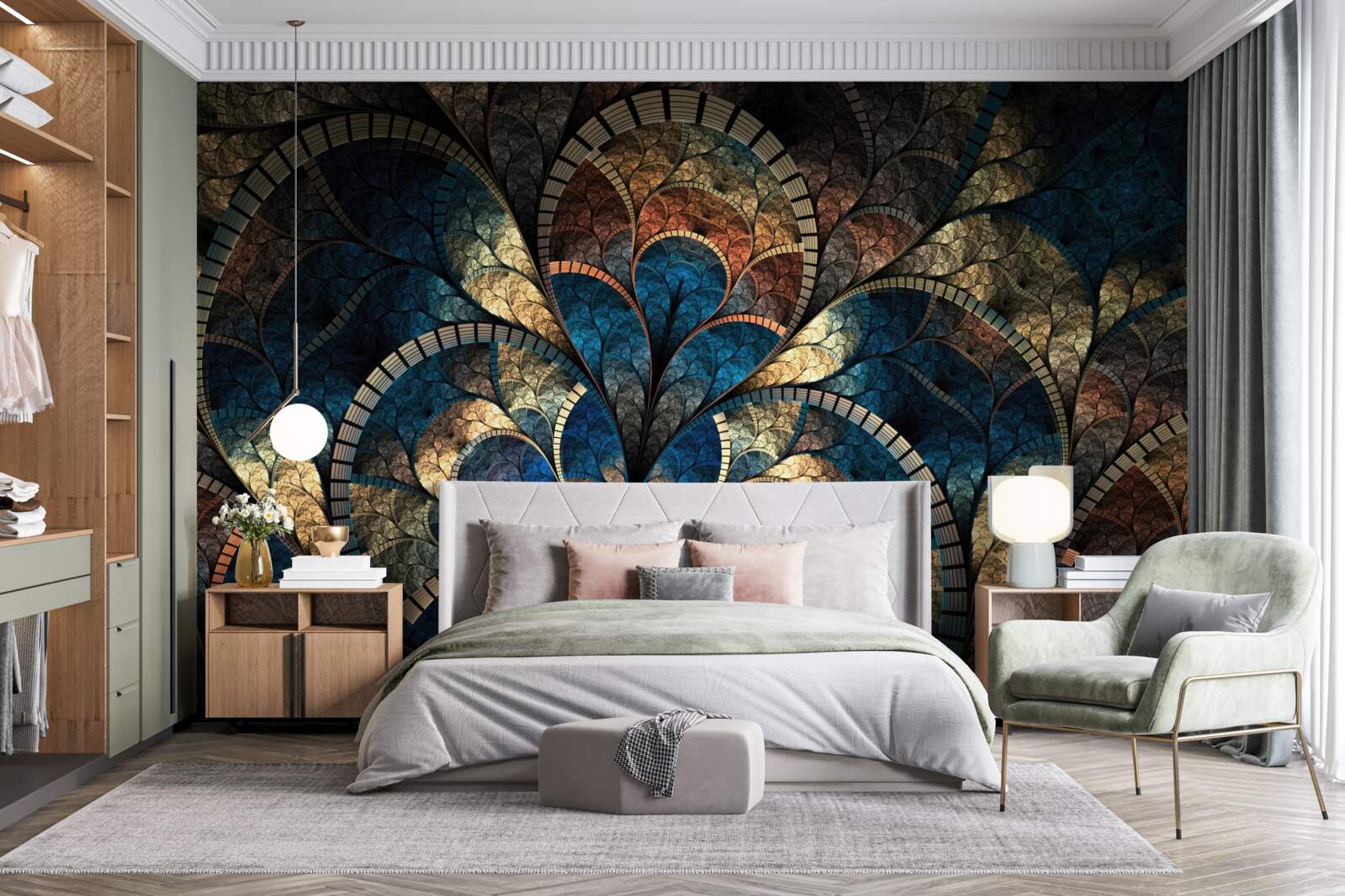 Fototapet cifre albastru închis și auriu