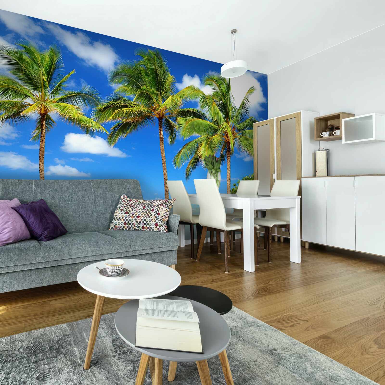 Fototapet palmieri pe o coastă nisipoasă