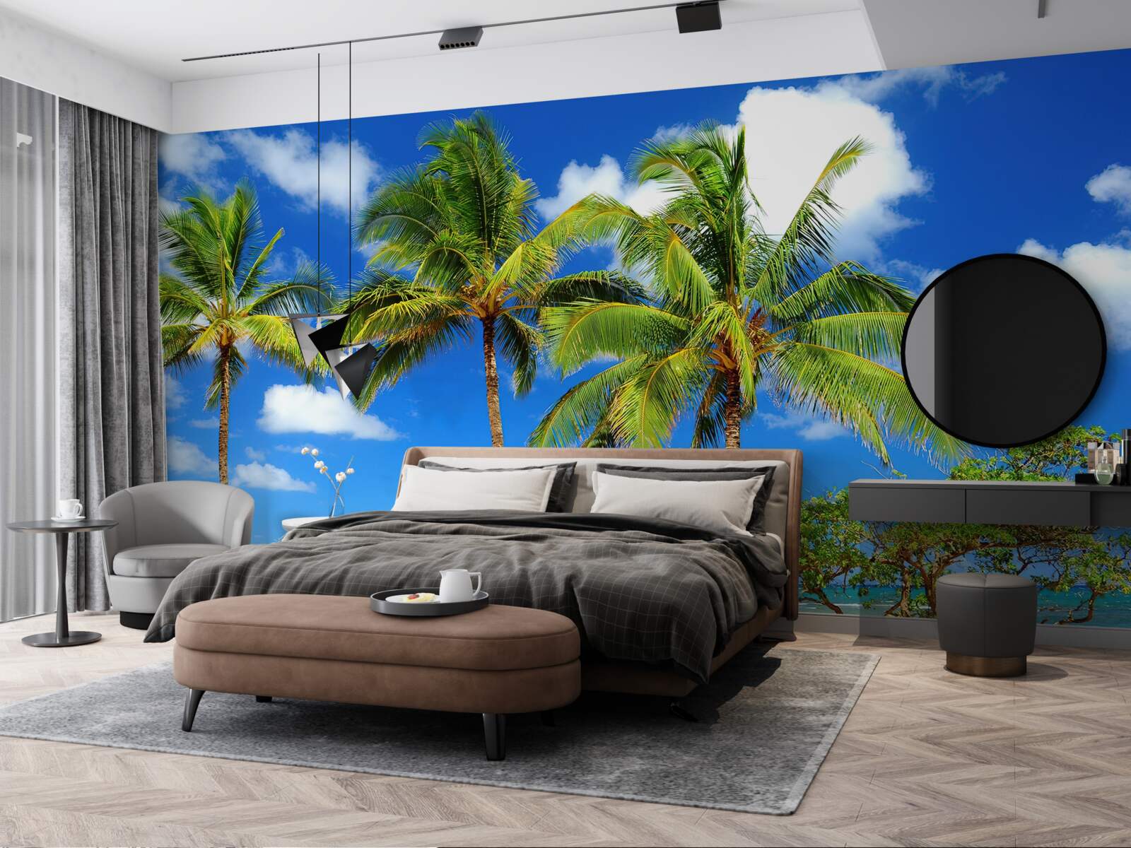 Fototapet palmieri pe o coastă nisipoasă