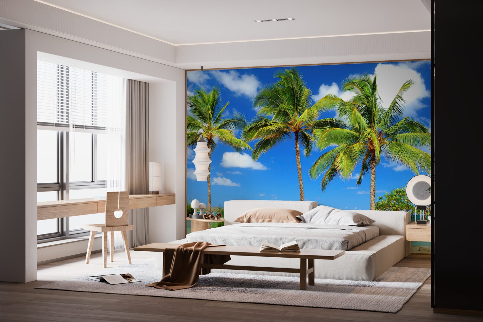 Fototapet palmieri pe o coastă nisipoasă