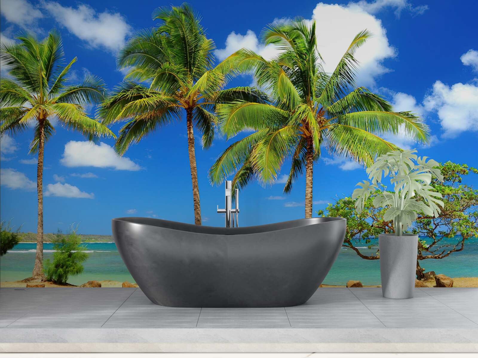 Fototapet palmieri pe o coastă nisipoasă