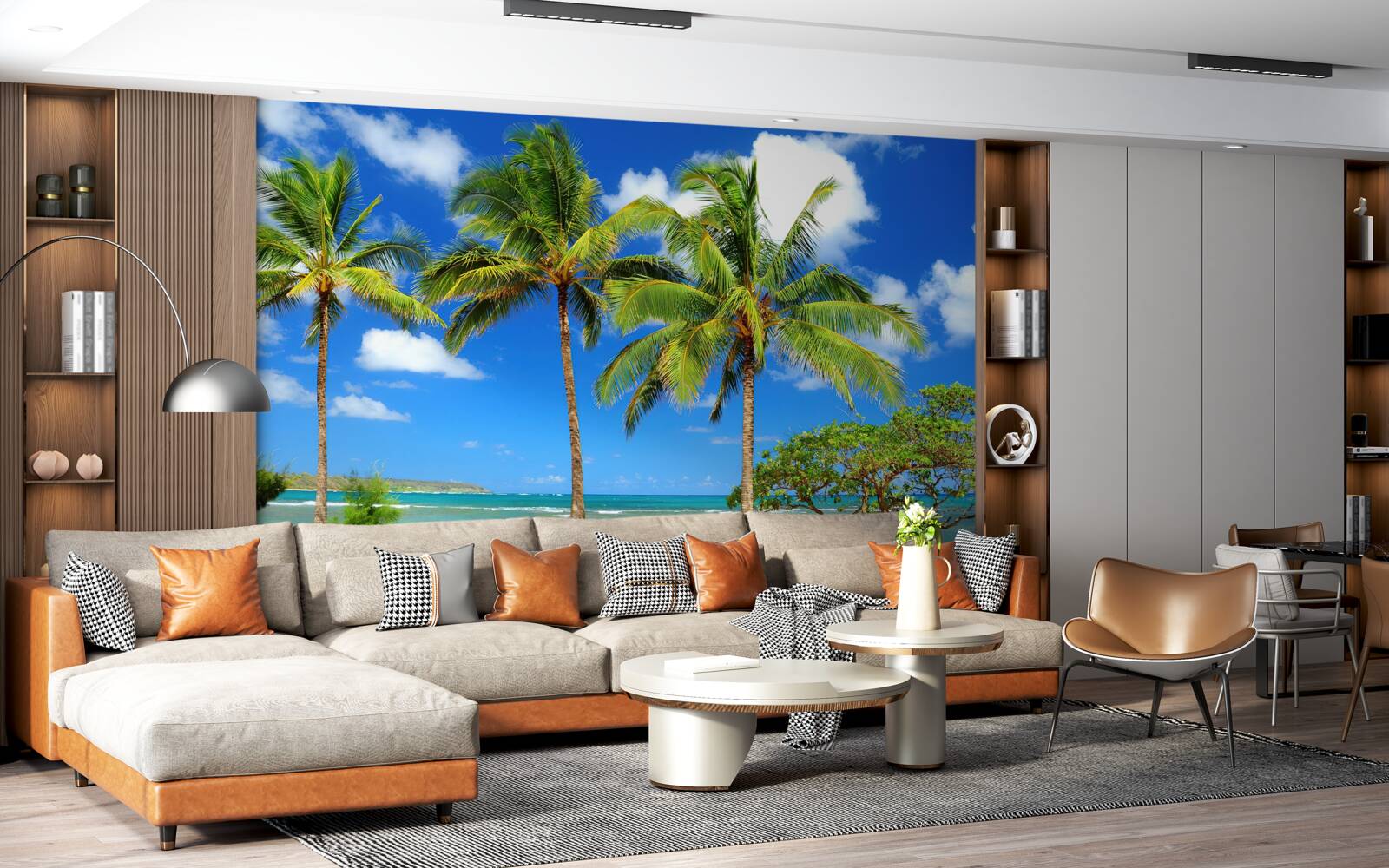 Fototapet palmieri pe o coastă nisipoasă