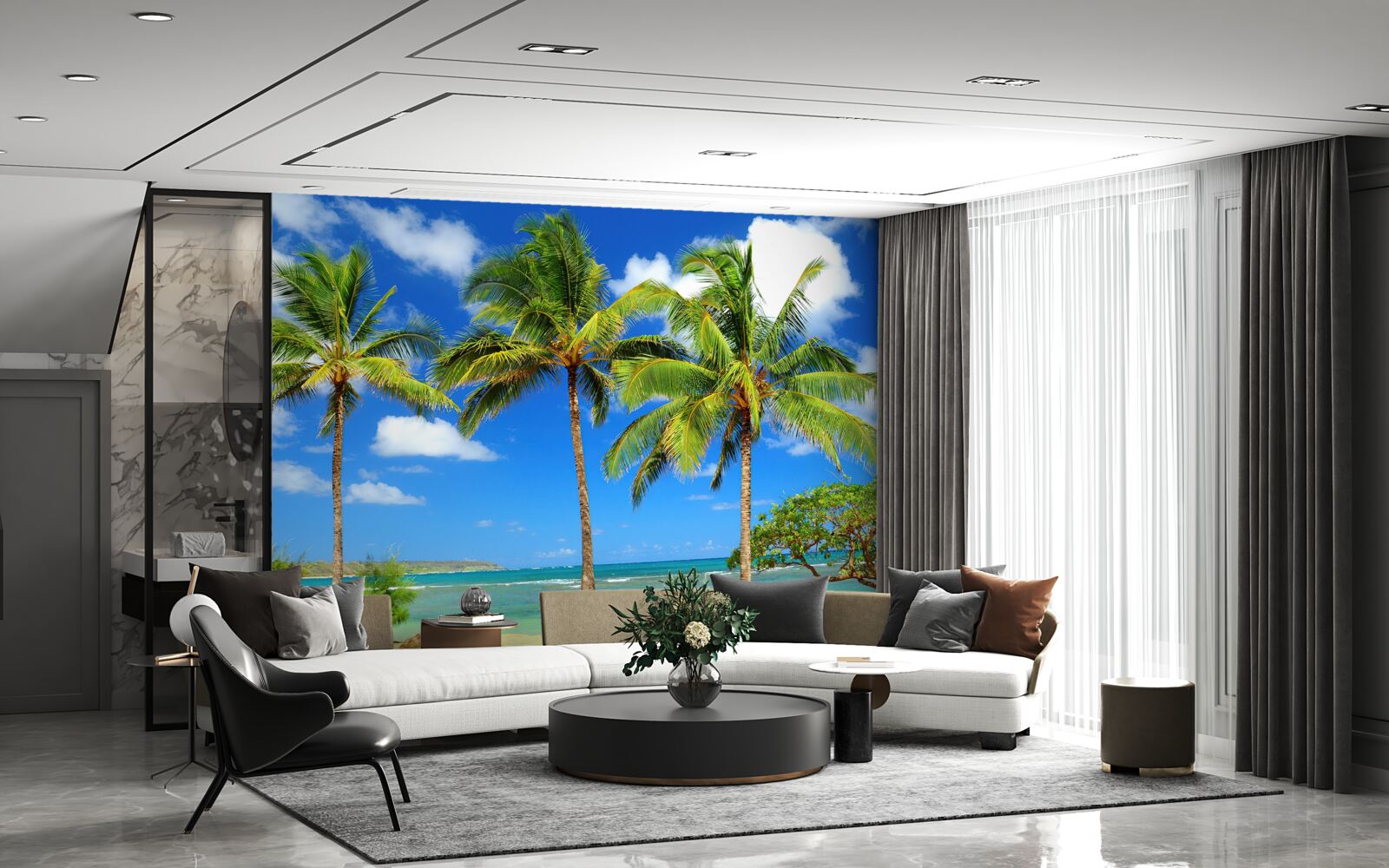 Fototapet palmieri pe o coastă nisipoasă