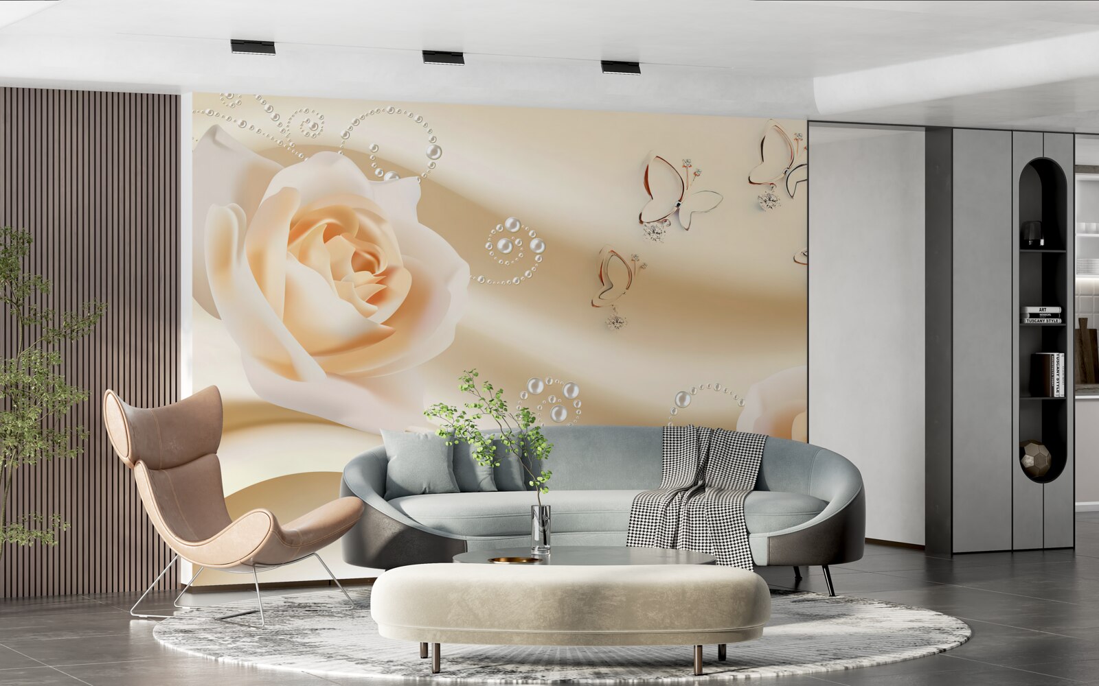 Fototapet țesătură de culoare crem și o pereche de trandafiri