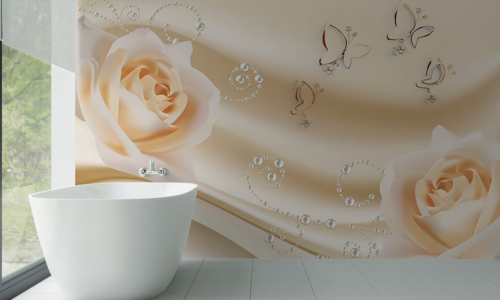 Fototapet țesătură de culoare crem și o pereche de trandafiri