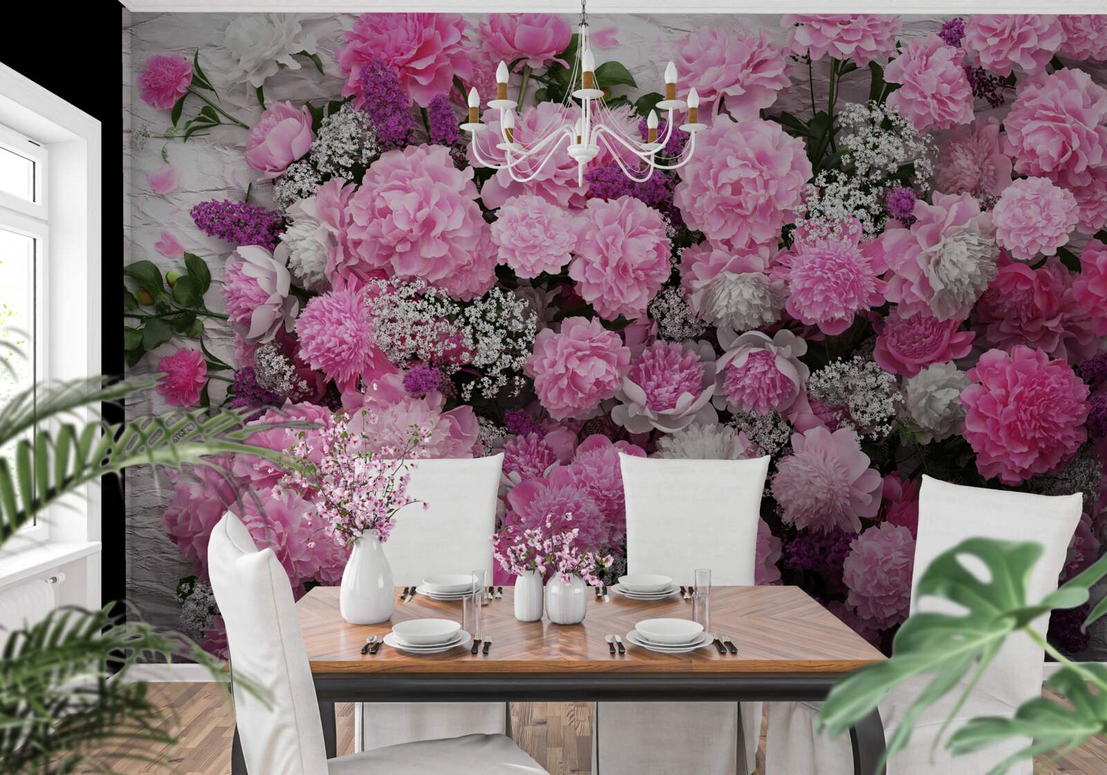 Fototapet număr mare de bujori roz