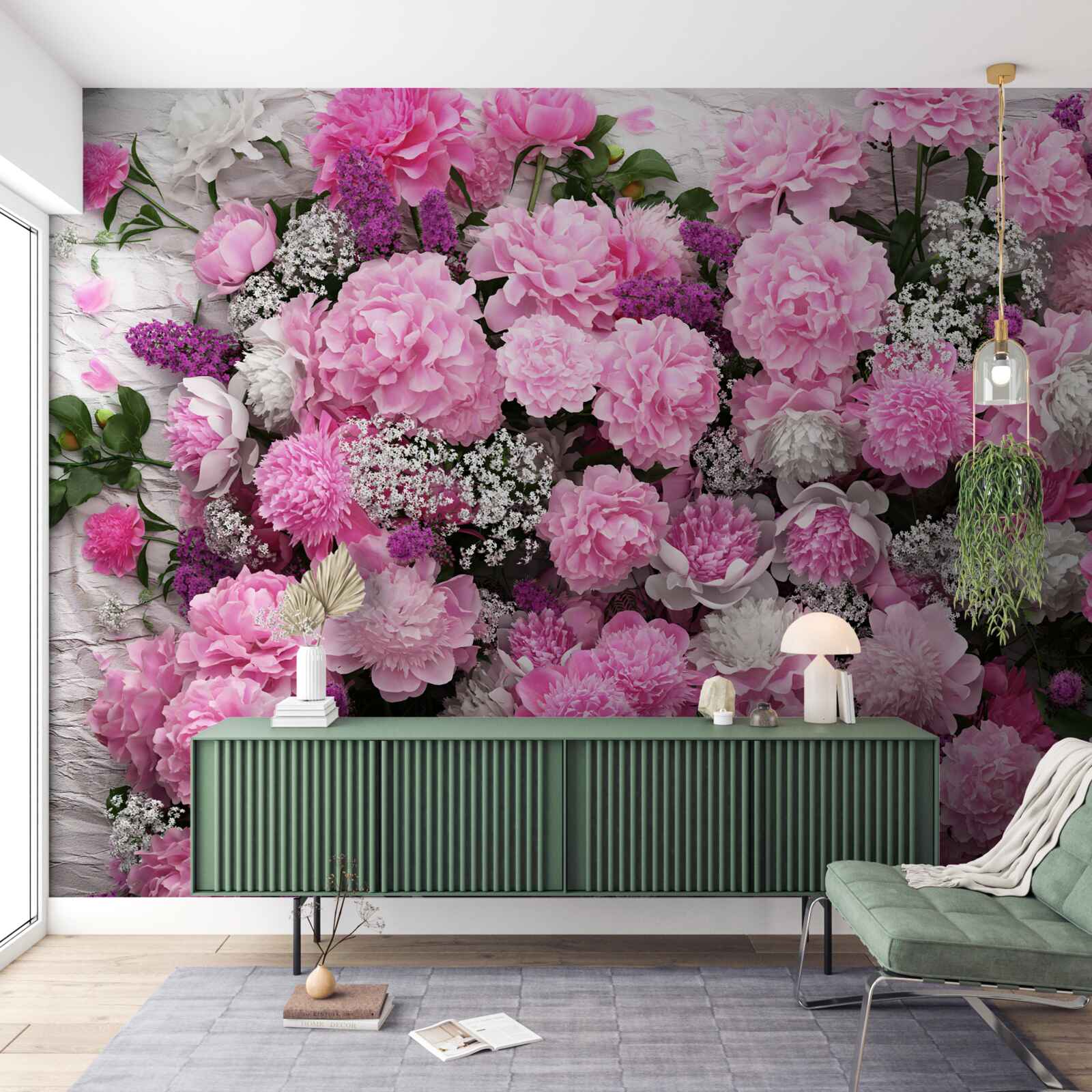 Fototapet număr mare de bujori roz