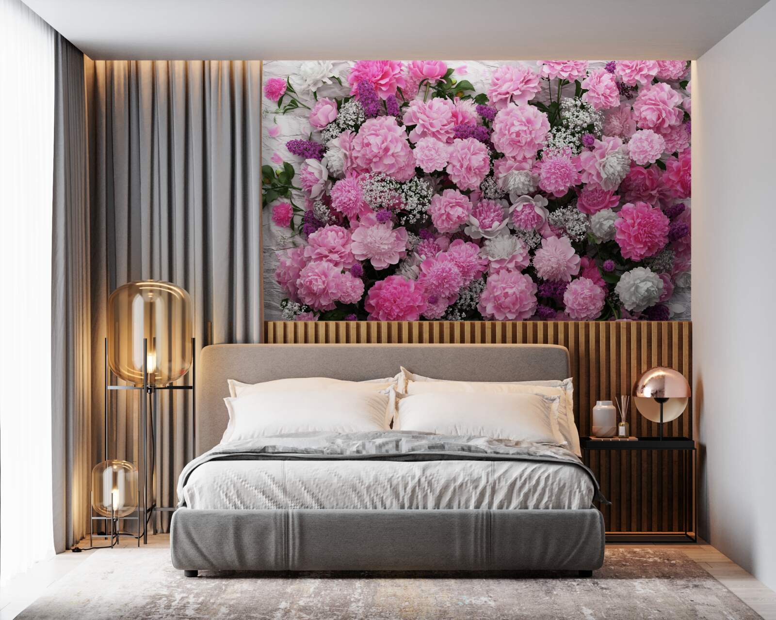 Fototapet număr mare de bujori roz