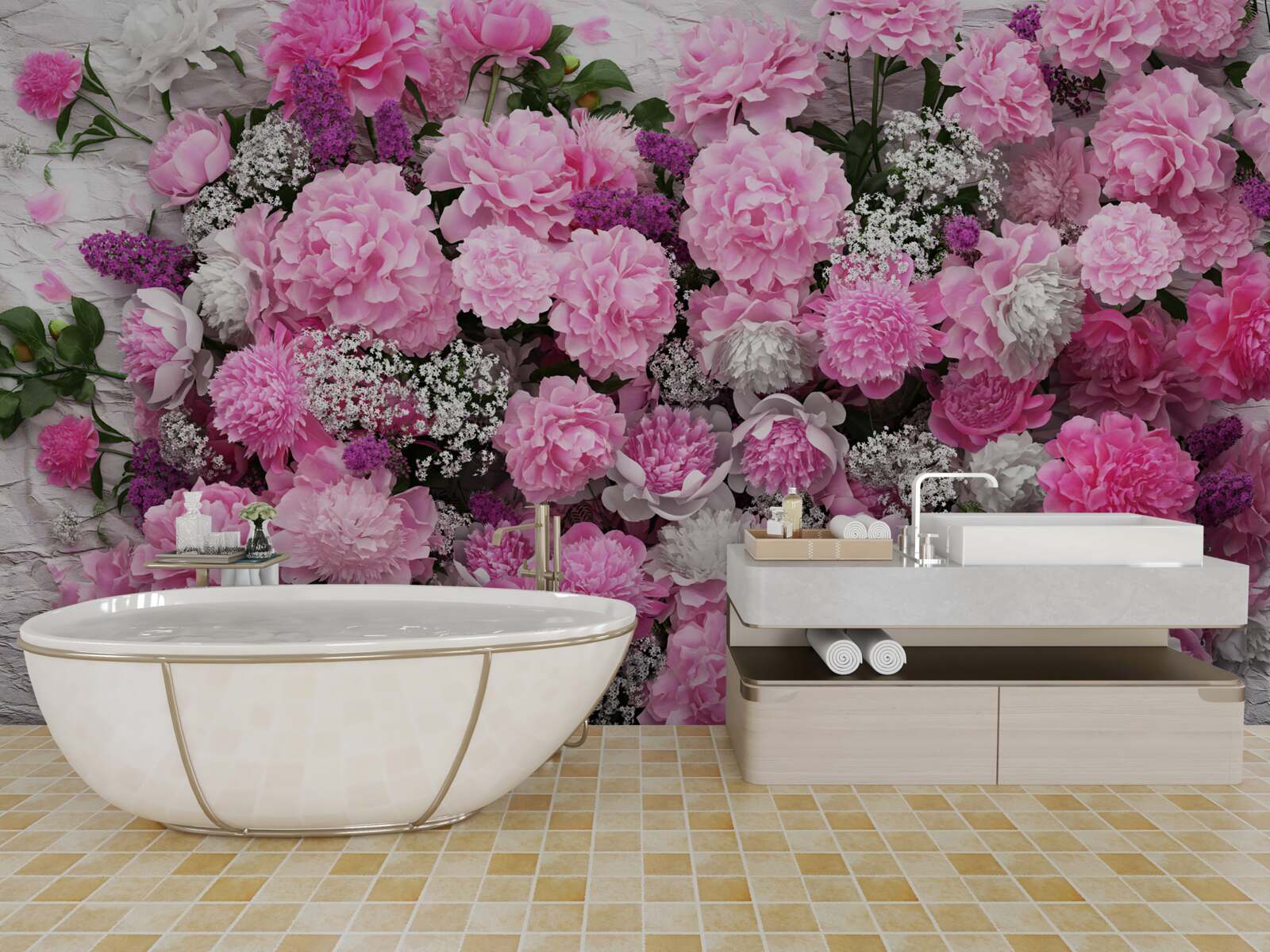 Fototapet număr mare de bujori roz