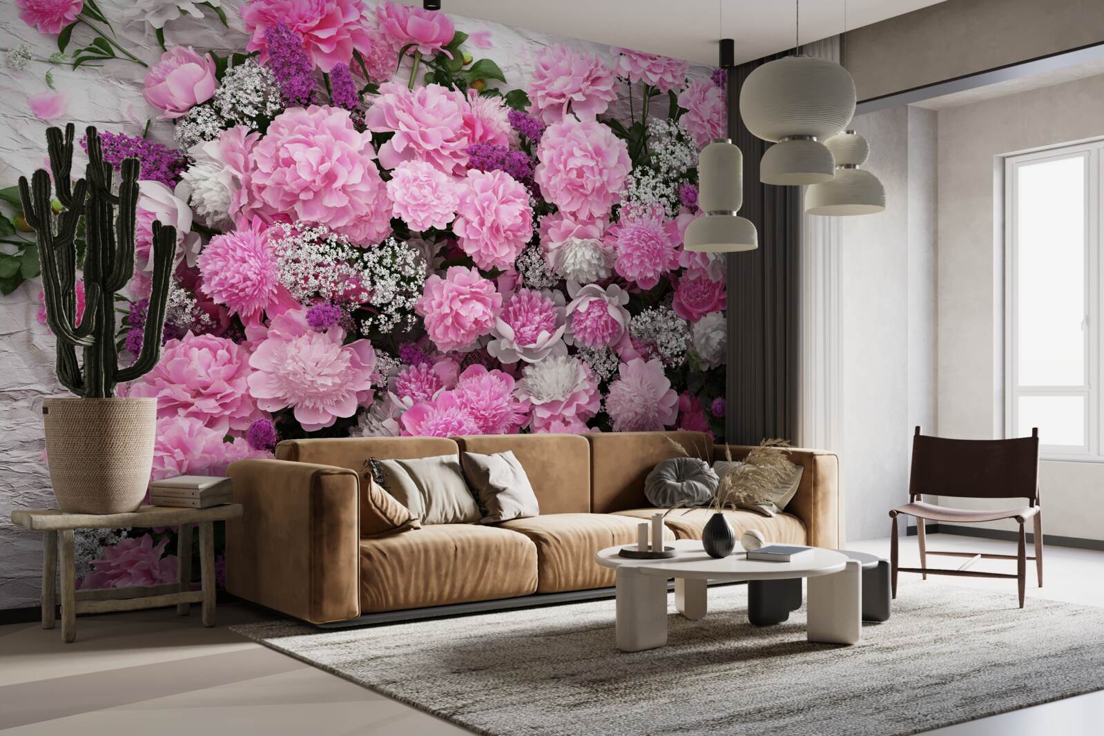 Fototapet număr mare de bujori roz