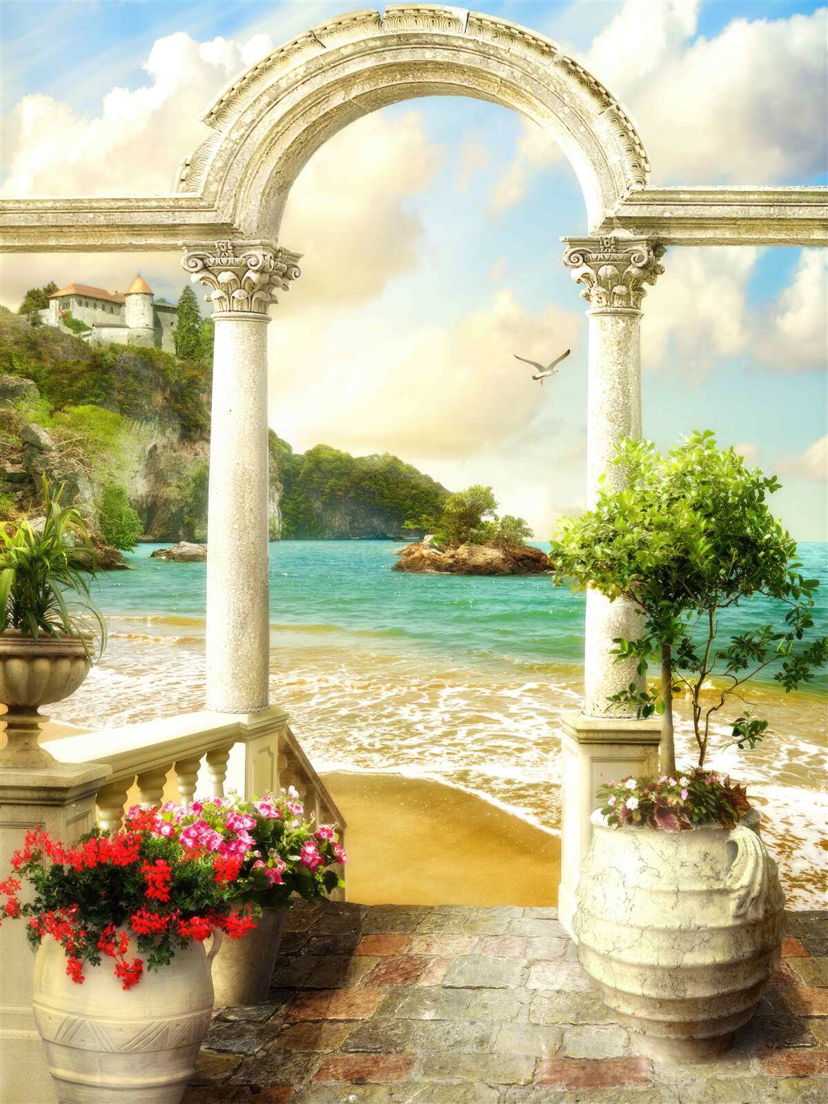 Fototapet stâlp pe un țărm nisipos