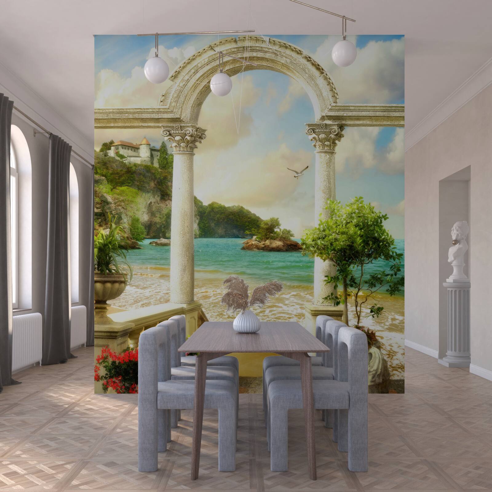 Fototapet stâlp pe un țărm nisipos