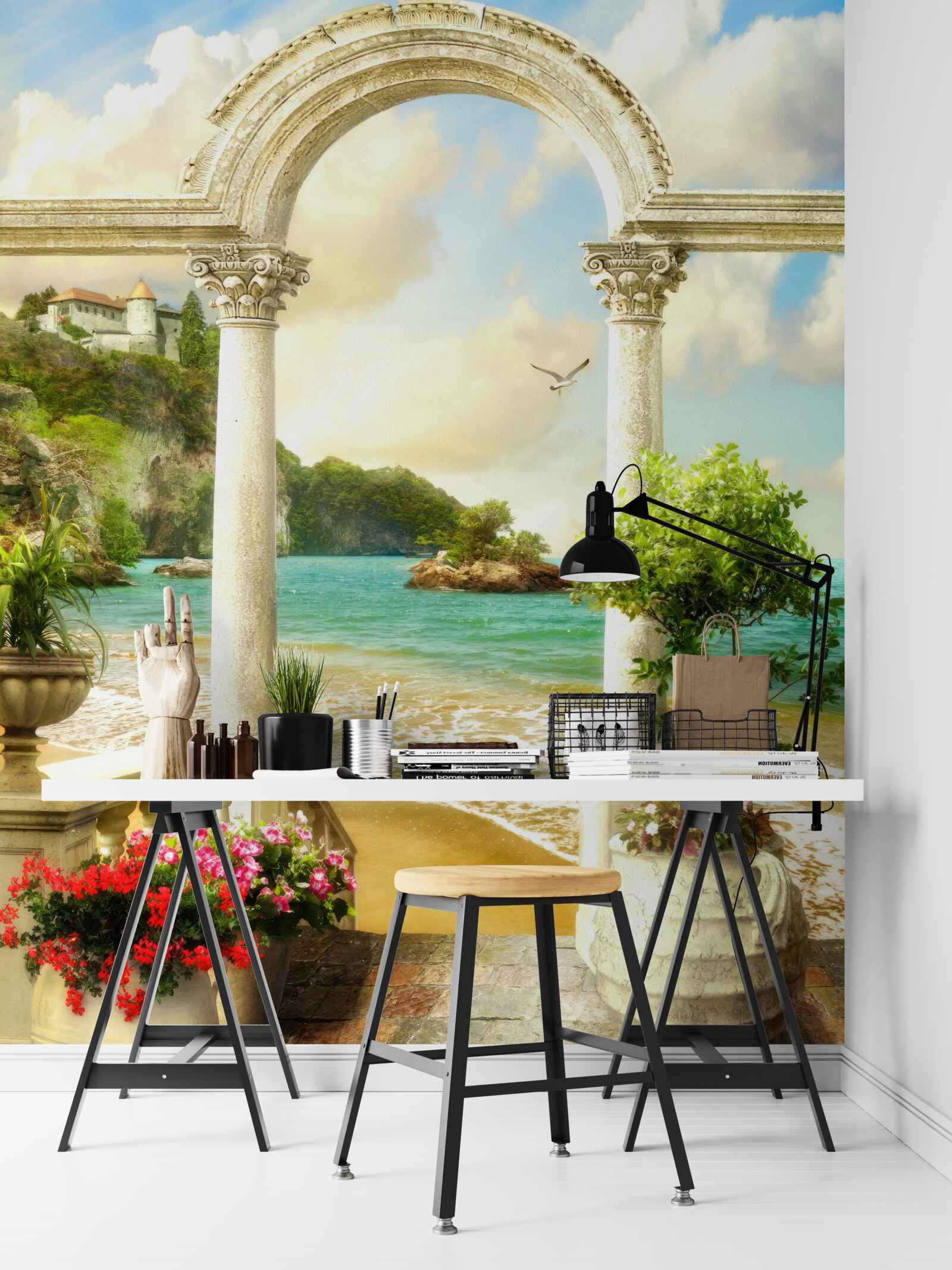 Fototapet stâlp pe un țărm nisipos