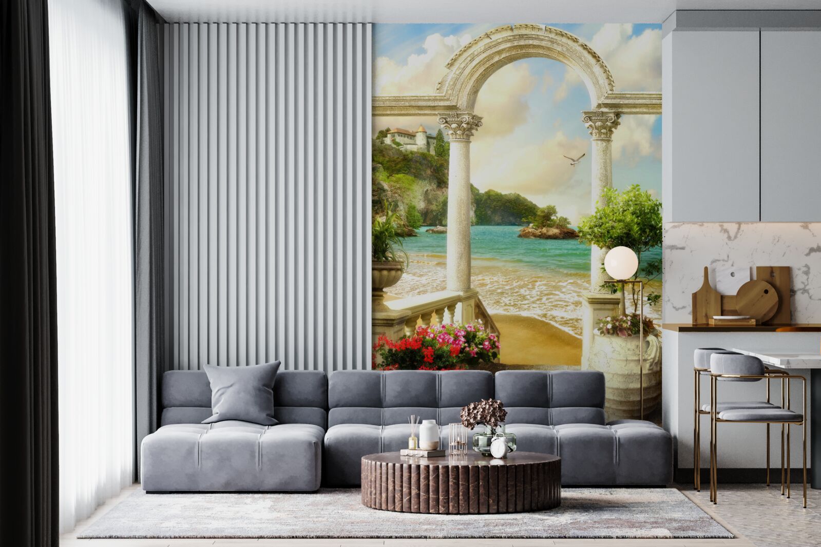 Fototapet stâlp pe un țărm nisipos