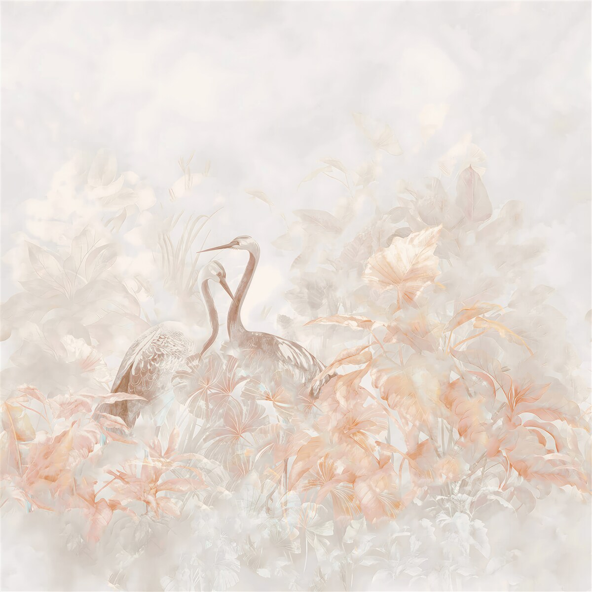 Fototapet două păsări printre verdeață