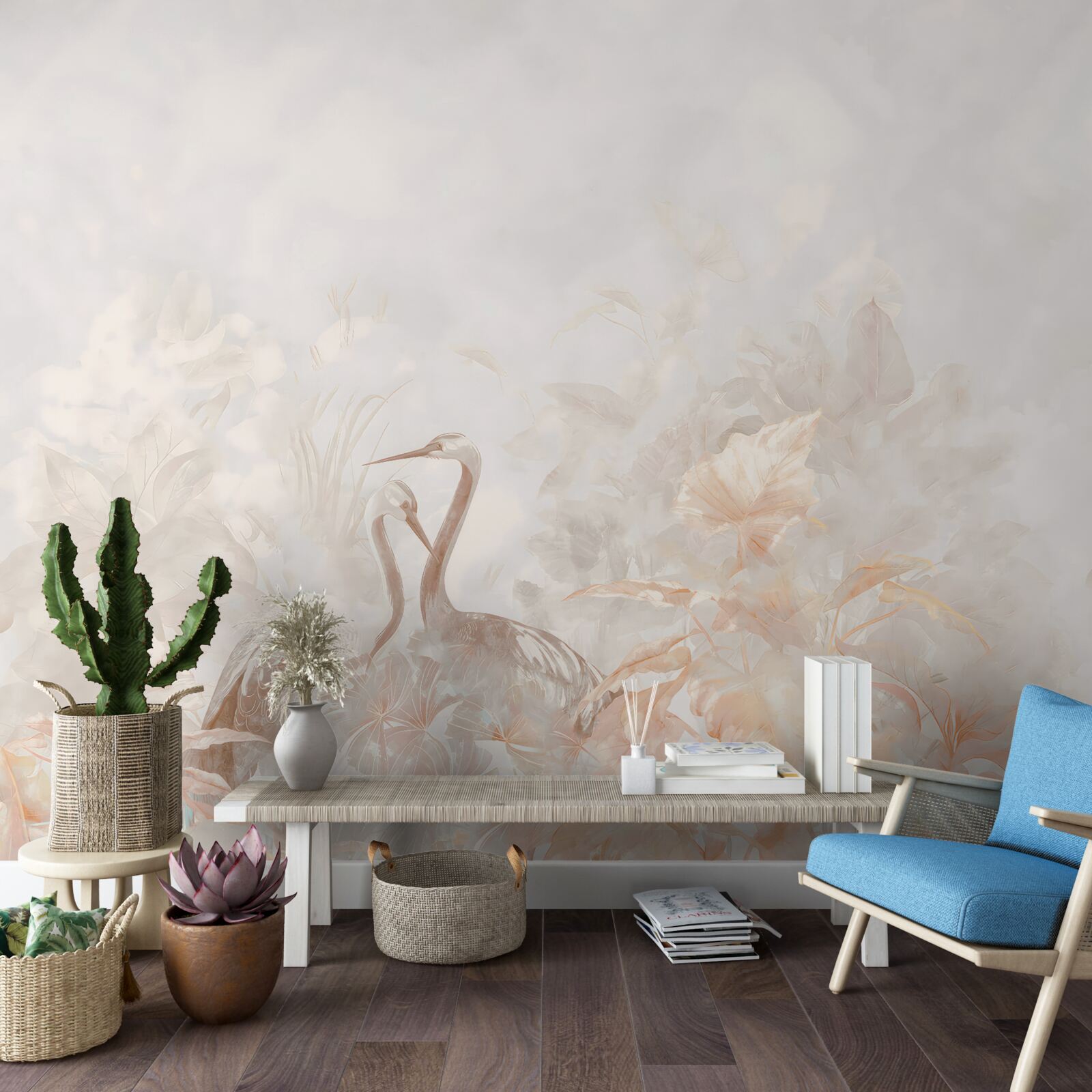 Fototapet două păsări printre verdeață