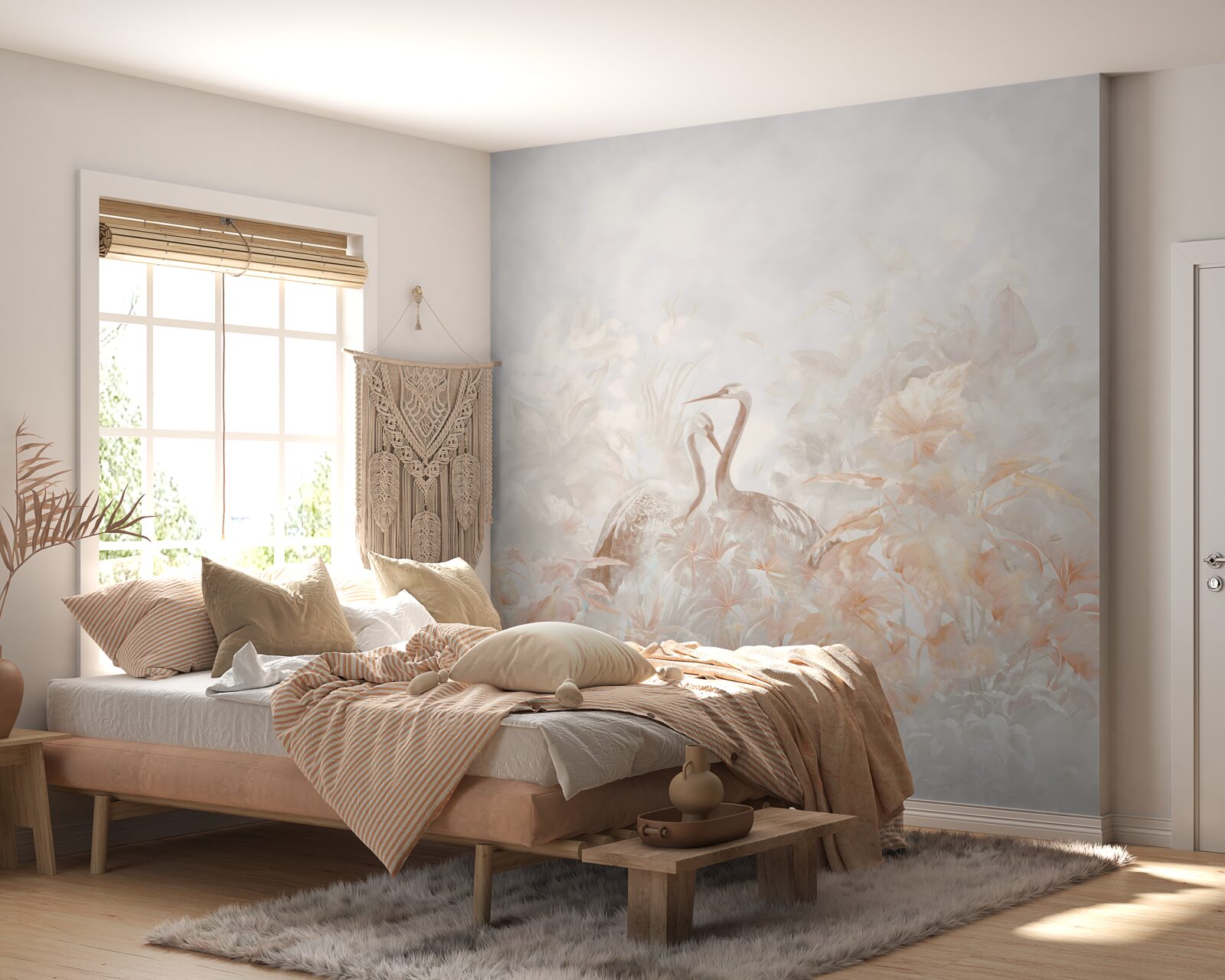 Fototapet două păsări printre verdeață